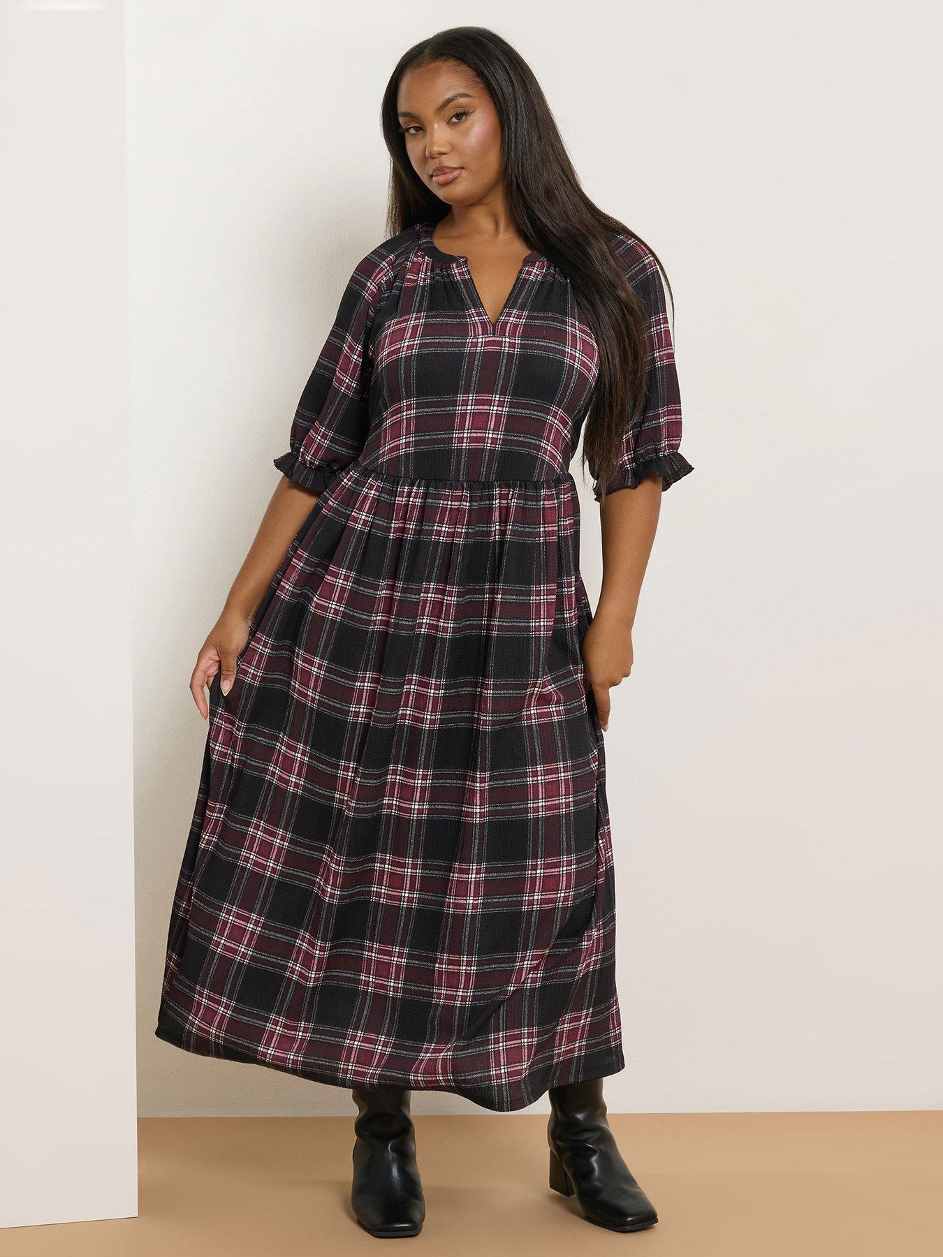 Yours Curve Notch Neck Tiered Dress - Black