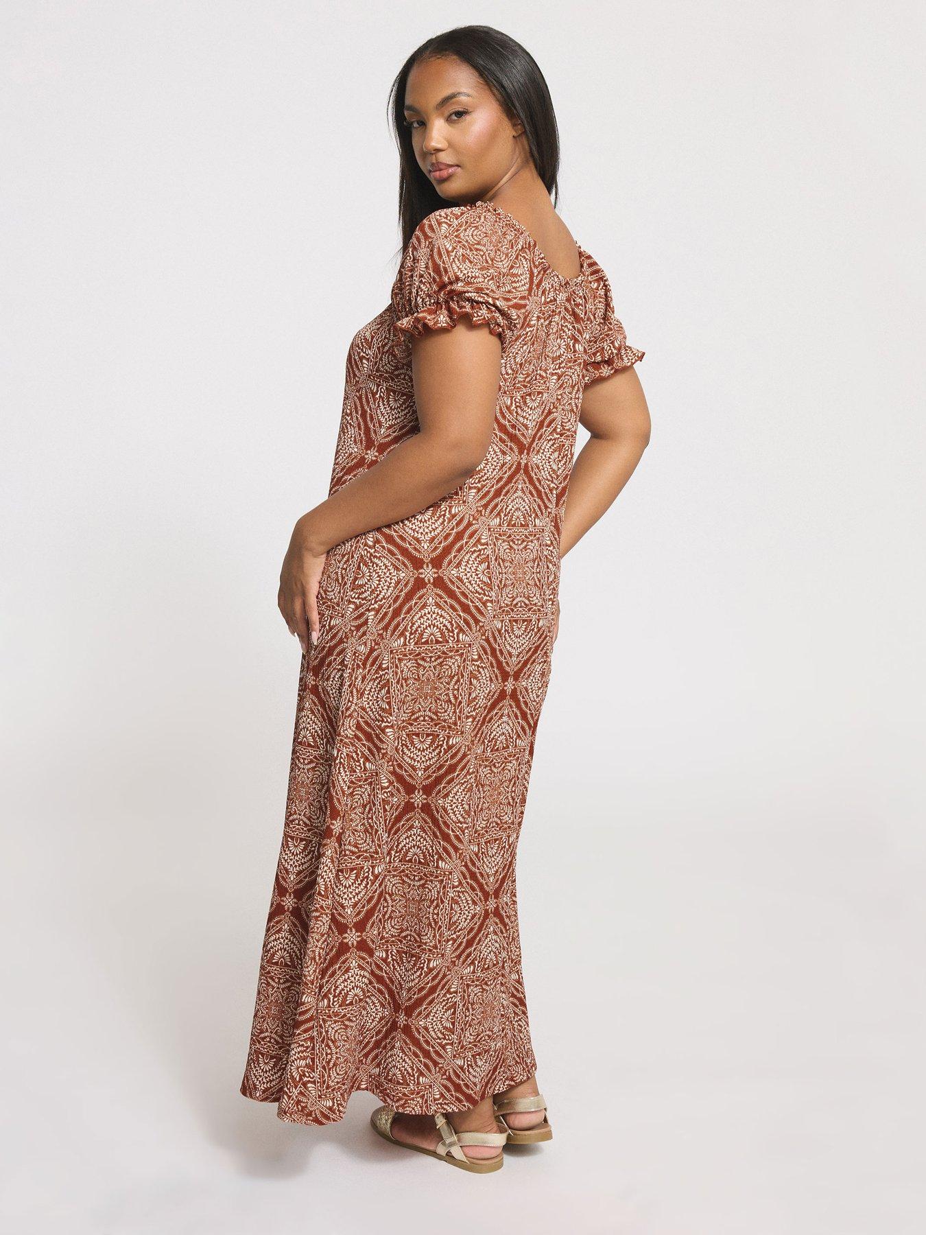 yellow plus size formal dresses Women's Elena Ruffle Dress - Mauve Pink/Gold /Royal AL:1924tues Sleeve Length:Standard - 33.5