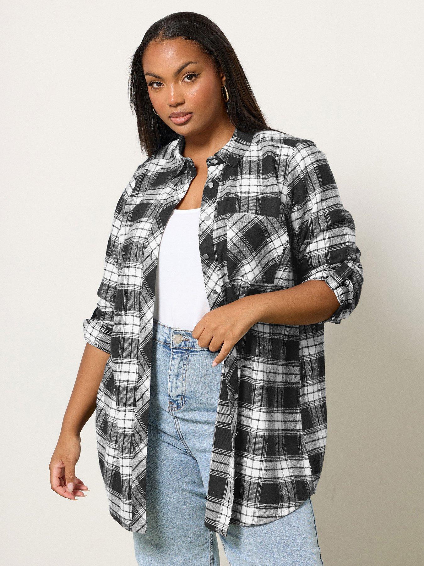 undefined Curve Boyfriend Check Shirt - Black