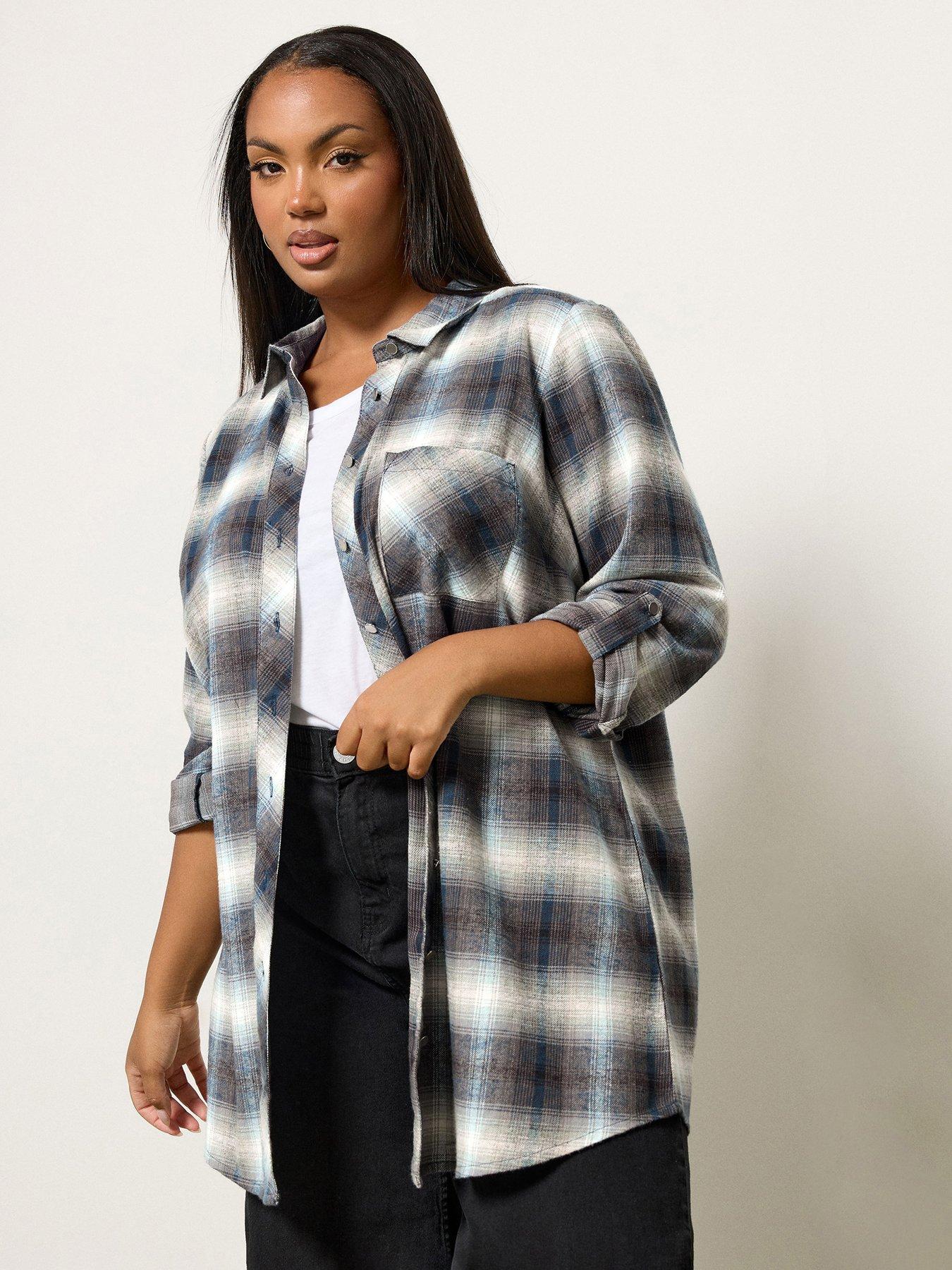 undefined Curve Boyfriend Check Shirt - Blue