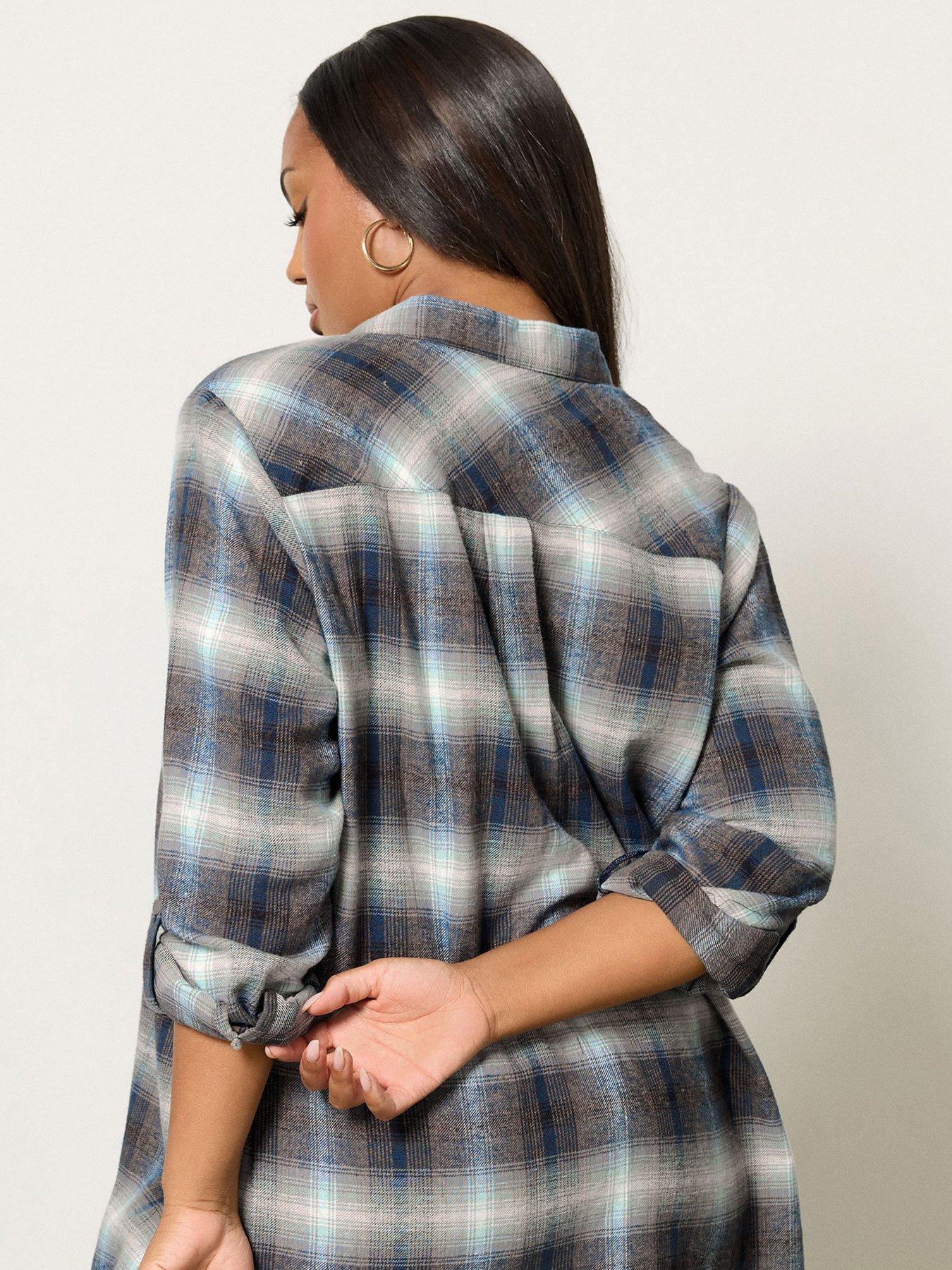 Image 2 of 5 of Yours Curve Boyfriend Check Shirt - Blue