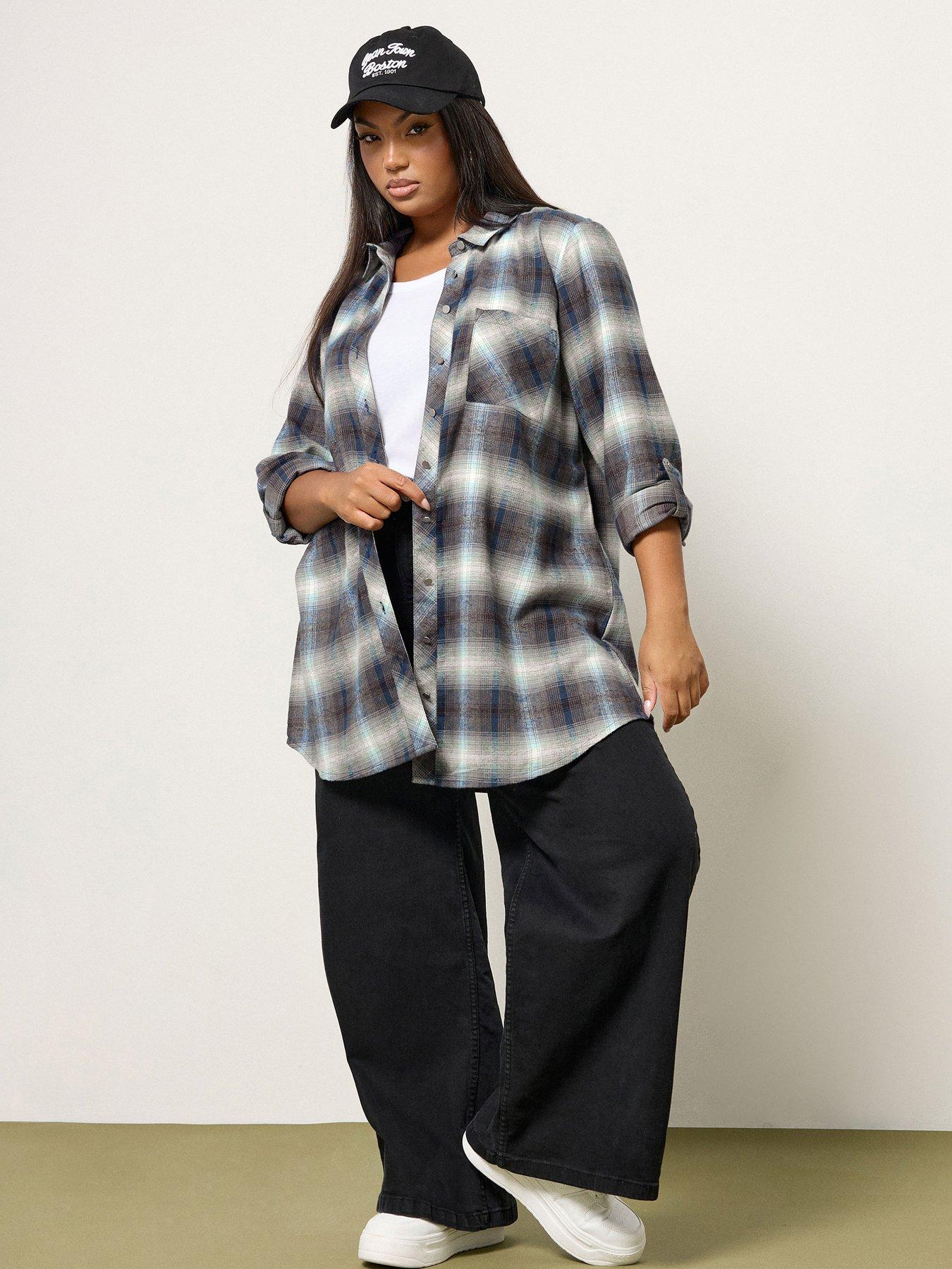 Image 3 of 5 of Yours Curve Boyfriend Check Shirt - Blue