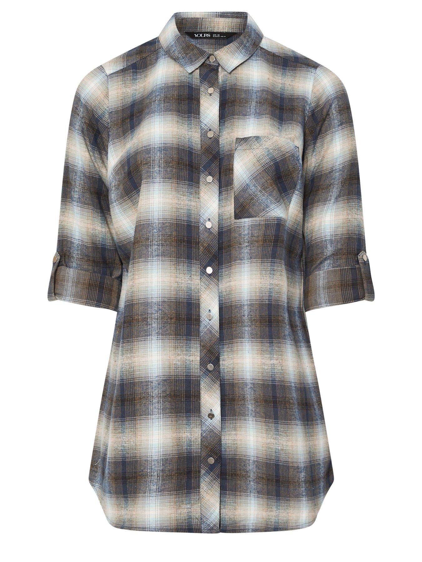 Image 5 of 5 of Yours Curve Boyfriend Check Shirt - Blue