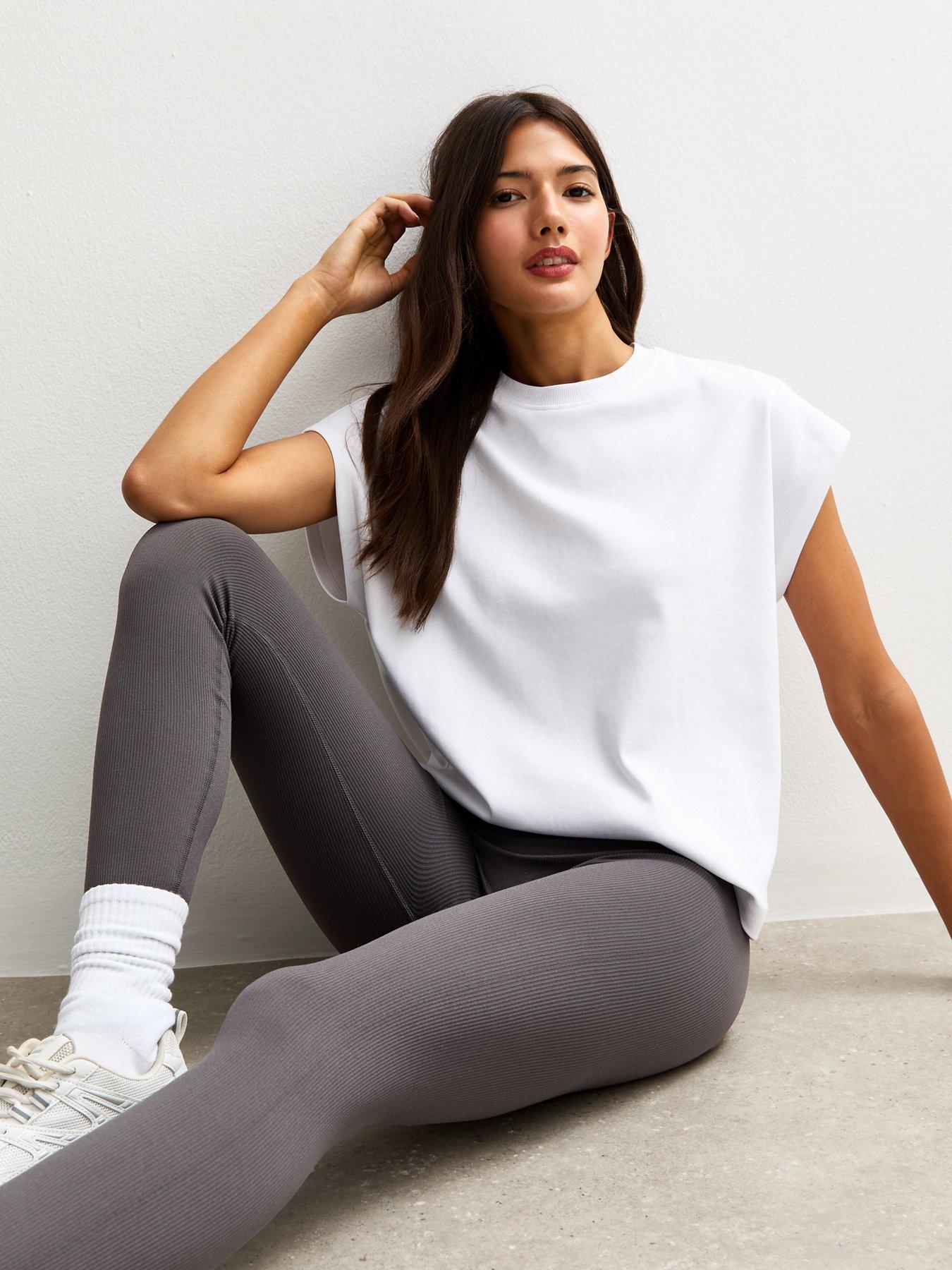 undefined Grey Seamless Ribbed Jersey Leggings - Brown
