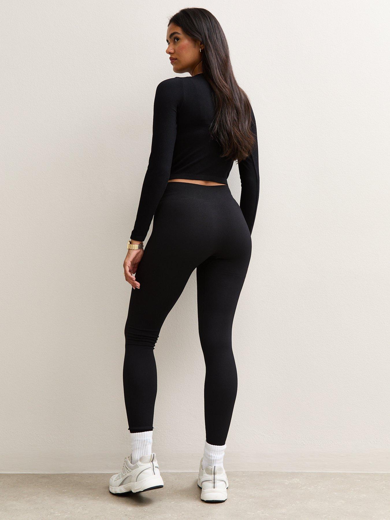Image 2 of 3 of New Look Black Seamless Ribbed Jersey Leggings