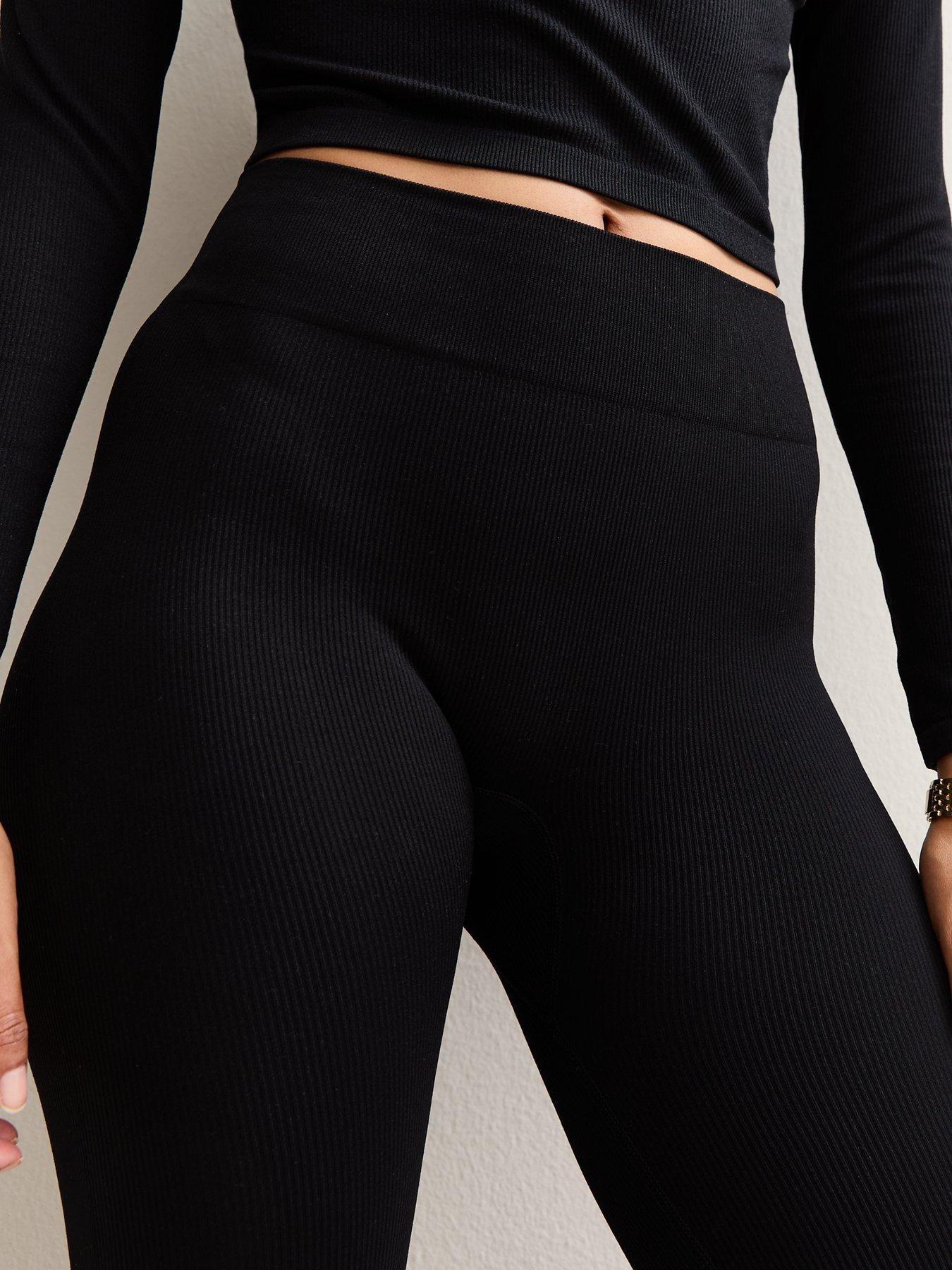 Image 3 of 3 of New Look Black Seamless Ribbed Jersey Leggings