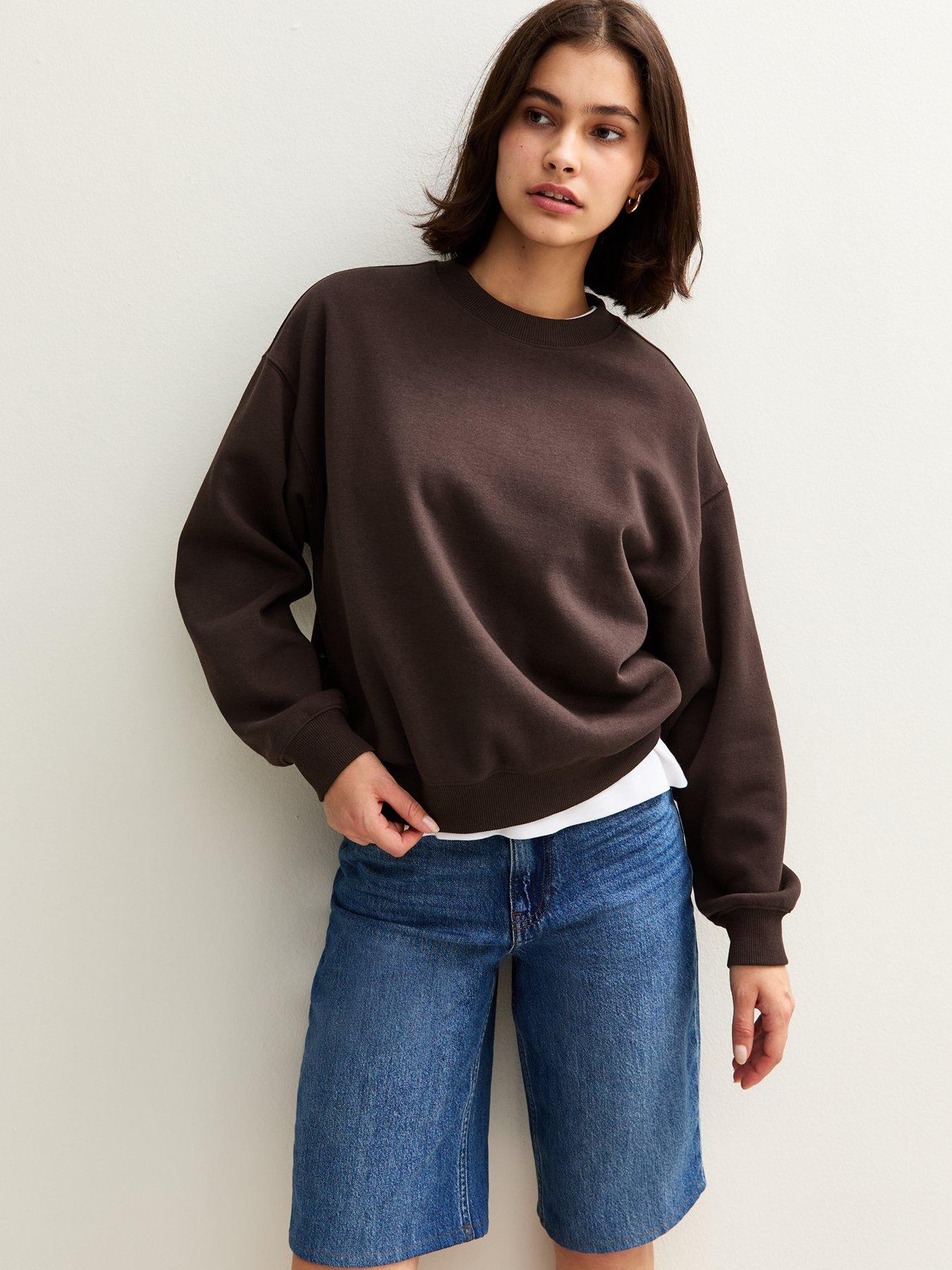 undefined Crew Neck Short Sweatshirt - Dark Brown