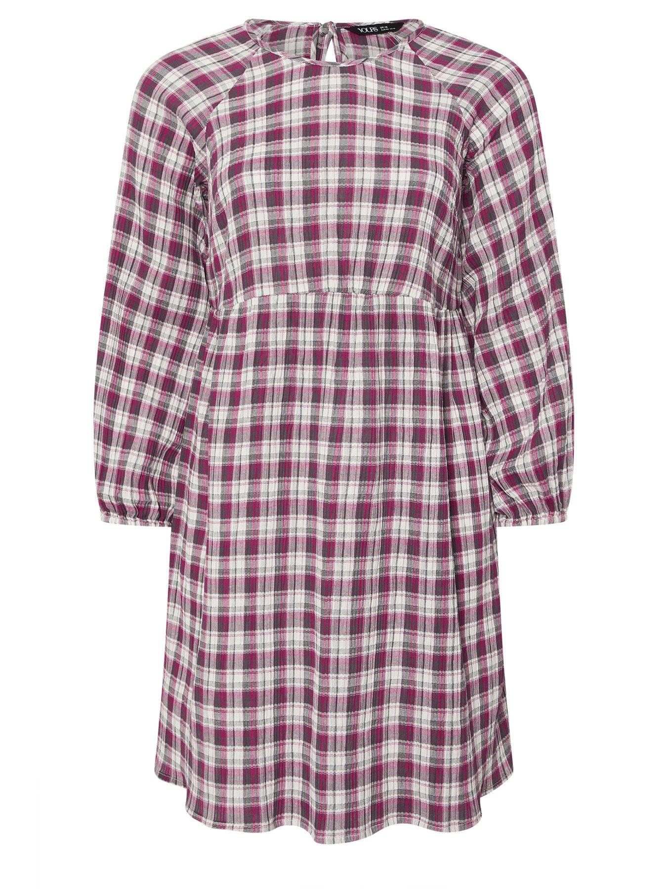 Image 5 of 5 of Yours Curve Textured Smock Check Dress - Pink