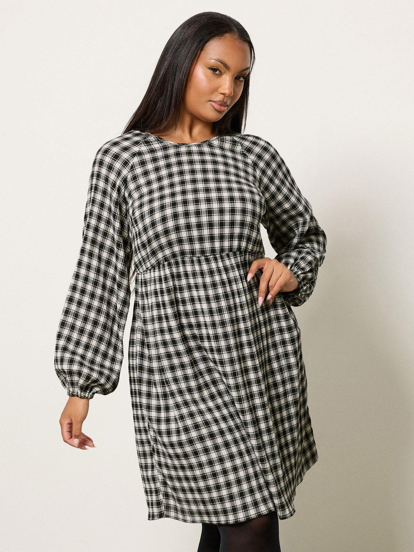 undefined Curve Textured Smock Check Dress - Black