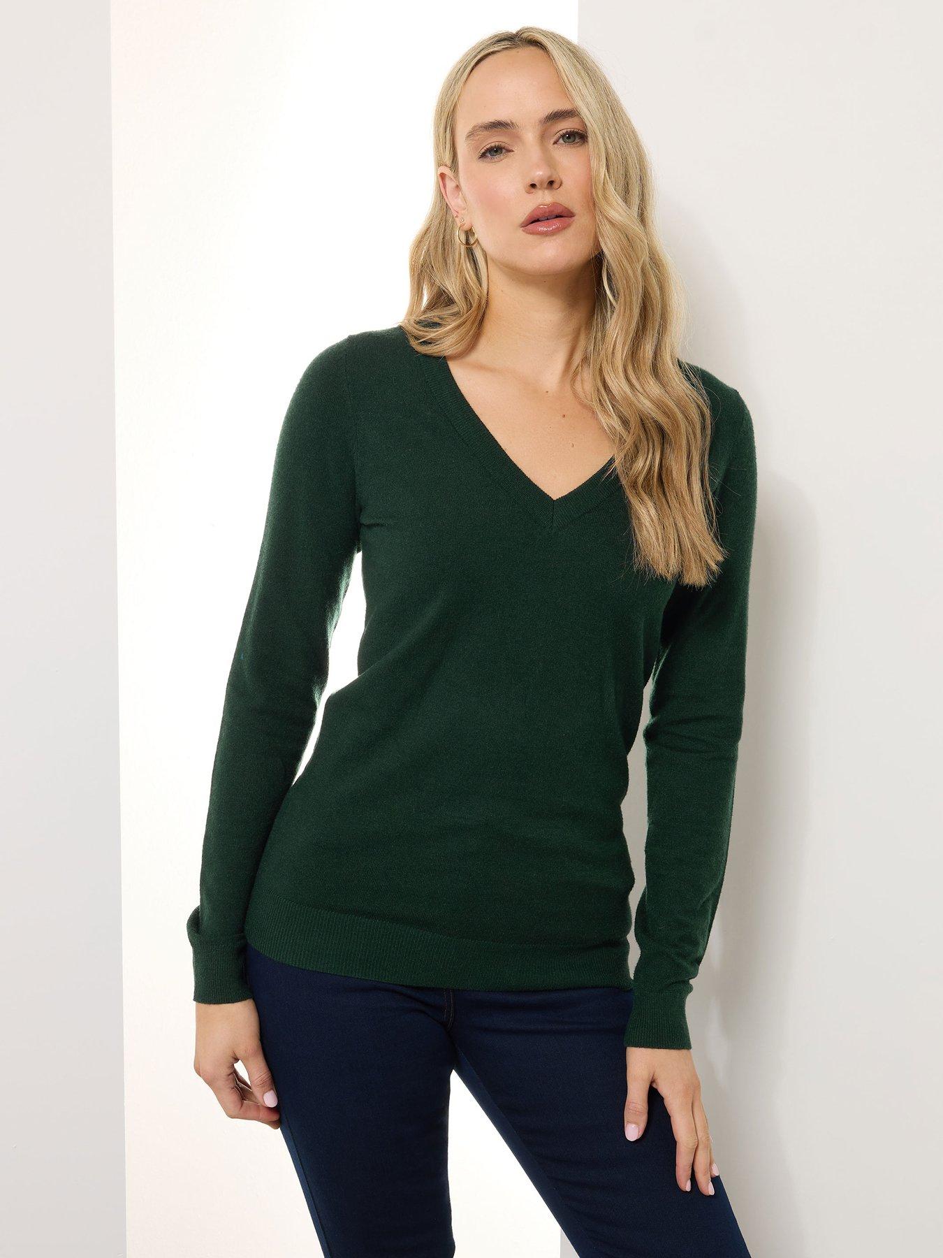 undefined Tall V Neck Jumper - Green