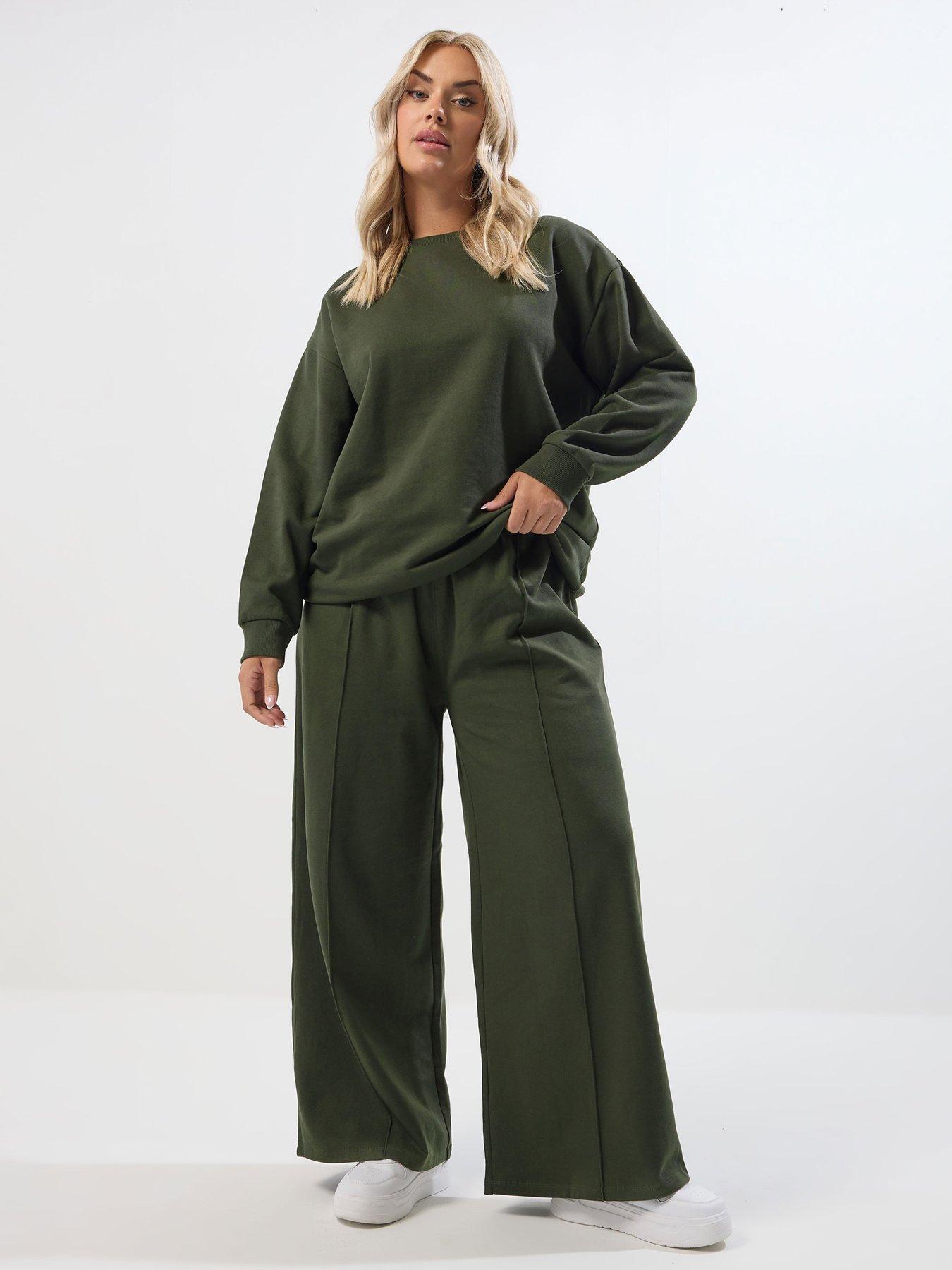 undefined Curve Crew Neck Sweatshirt  &  Trouser Set - Green