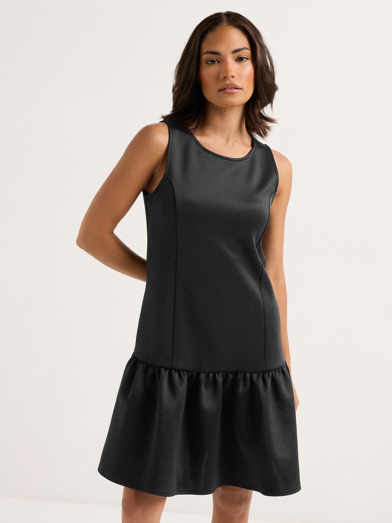 undefined Petite Drop Waist Mini Scuba Dress - Black