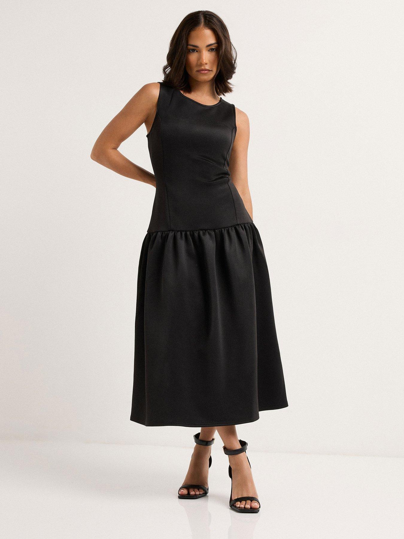 undefined Petite Drop Waist Mini Scuba Dress - Black