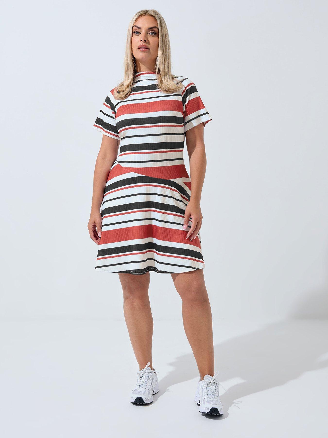 undefined Curve Stripe Mini Swing Dress - White