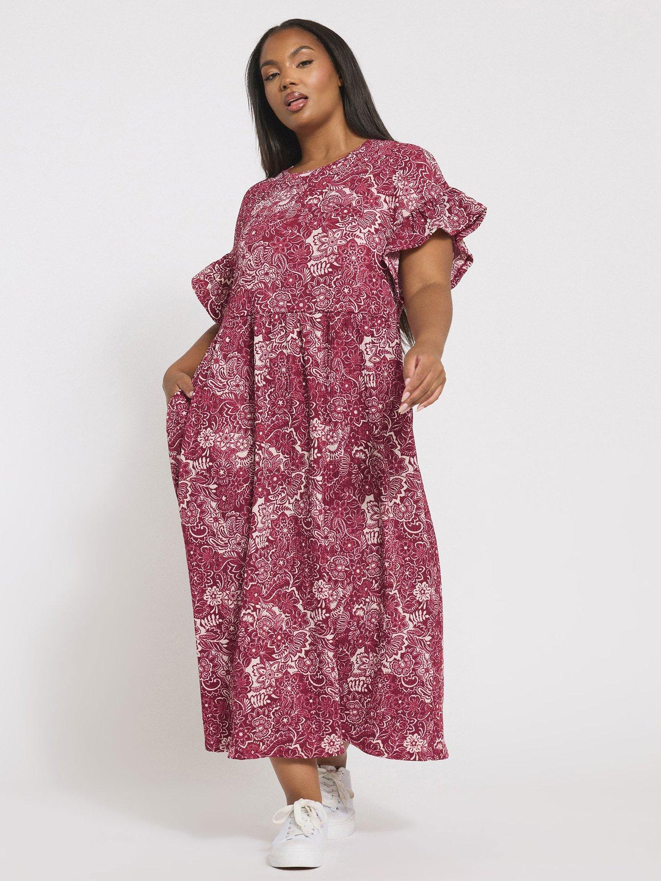 undefined Curve Frill Sleeve Midaxi Dress