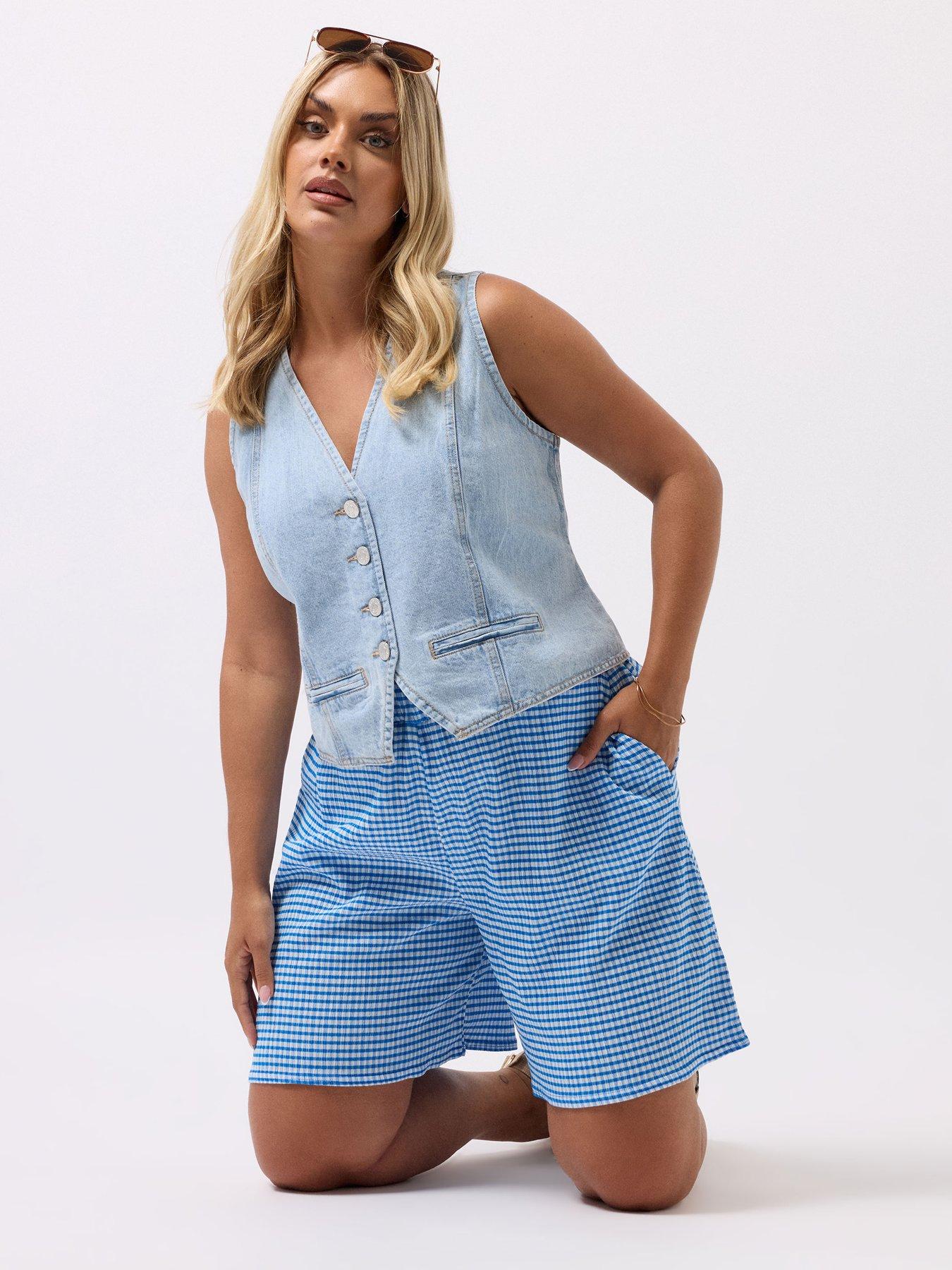 undefined Curve Gingham Shorts - Blue