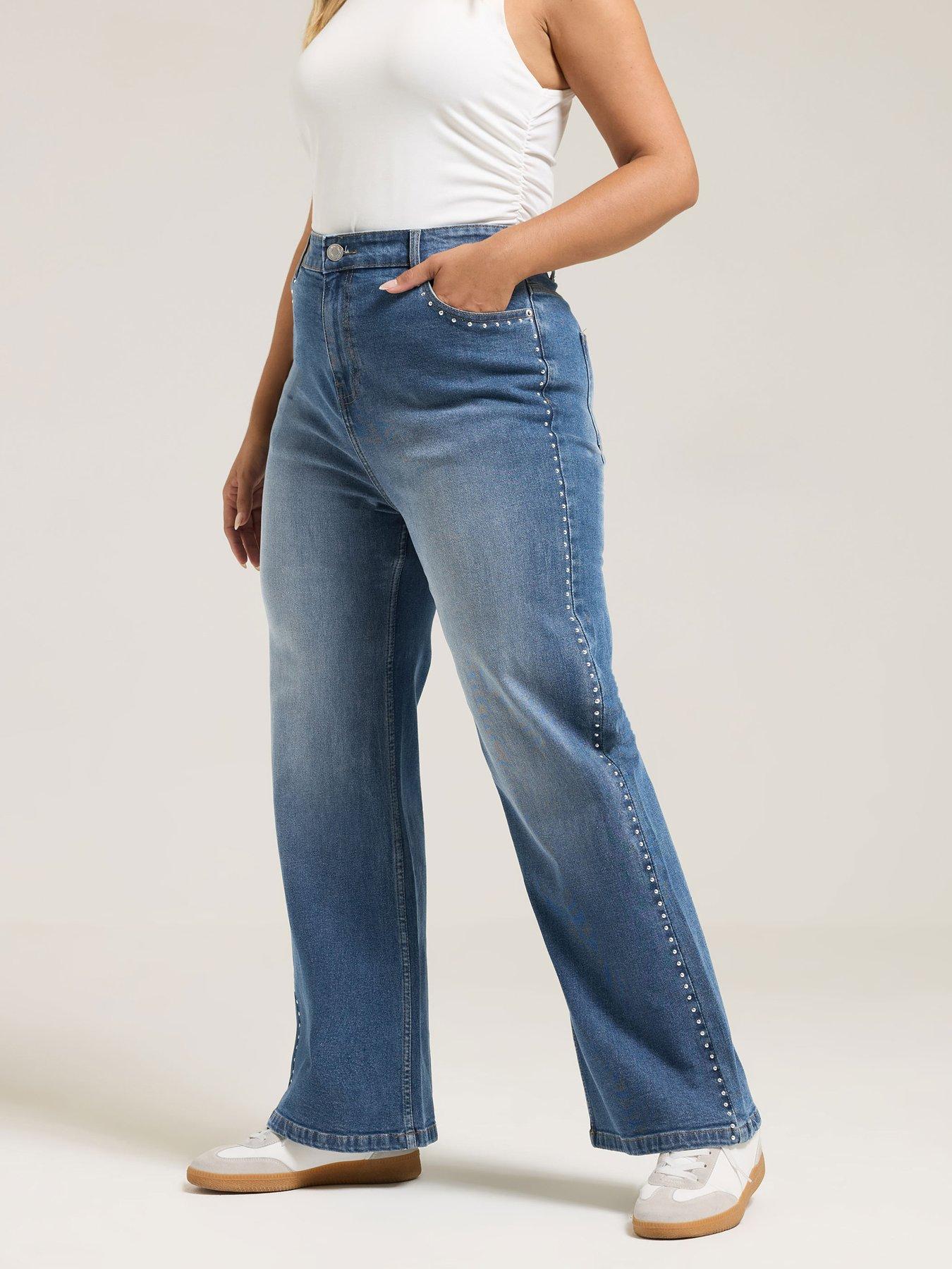 Yours Curve Stud Detail Wide Leg Jean - Blue