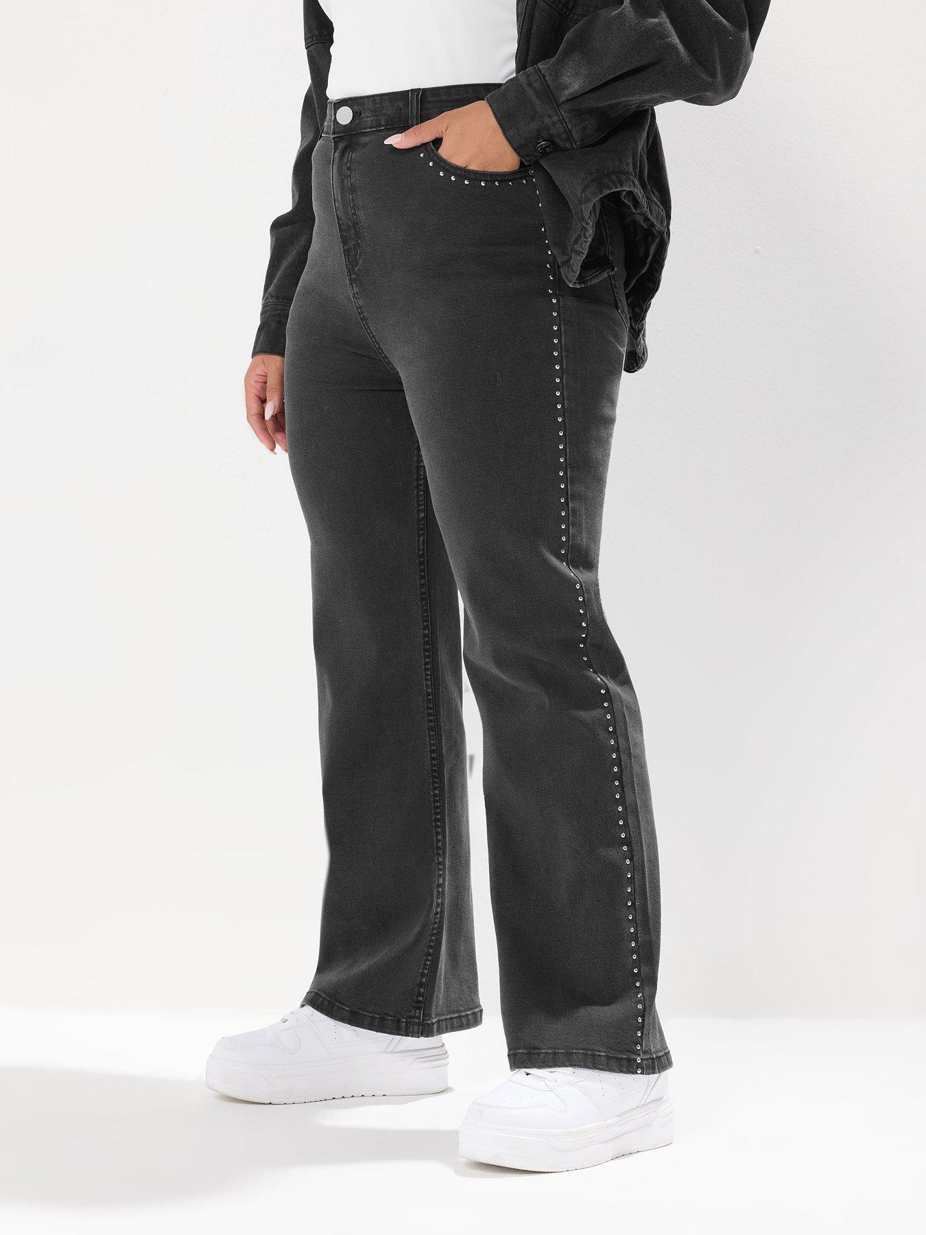 Yours Curve Stud Detail Wide Leg Jean - Black