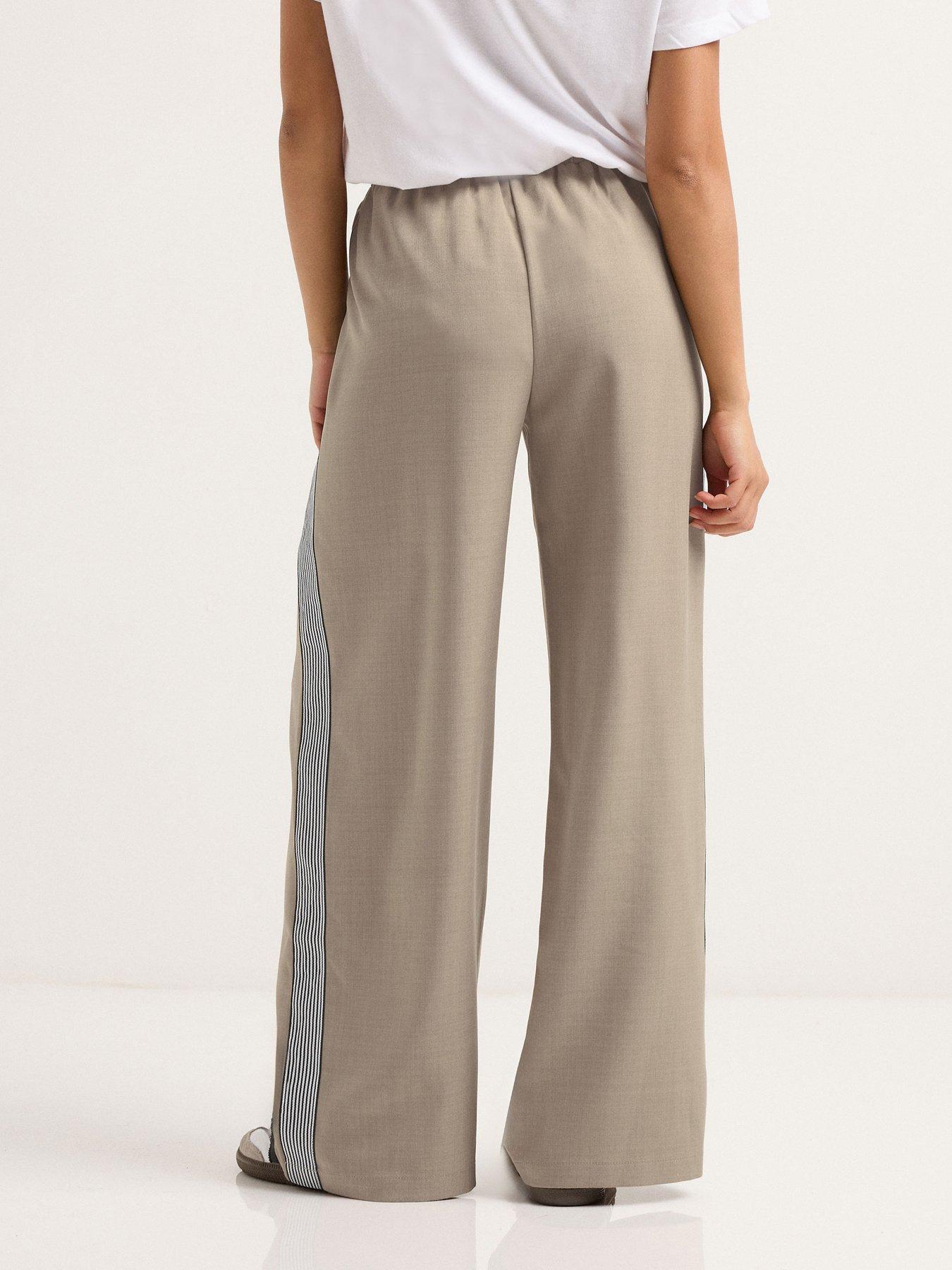 Image 2 of 4 of PixieGirl Petite Pull On Side Stripe Wide Leg Trouser - Natural