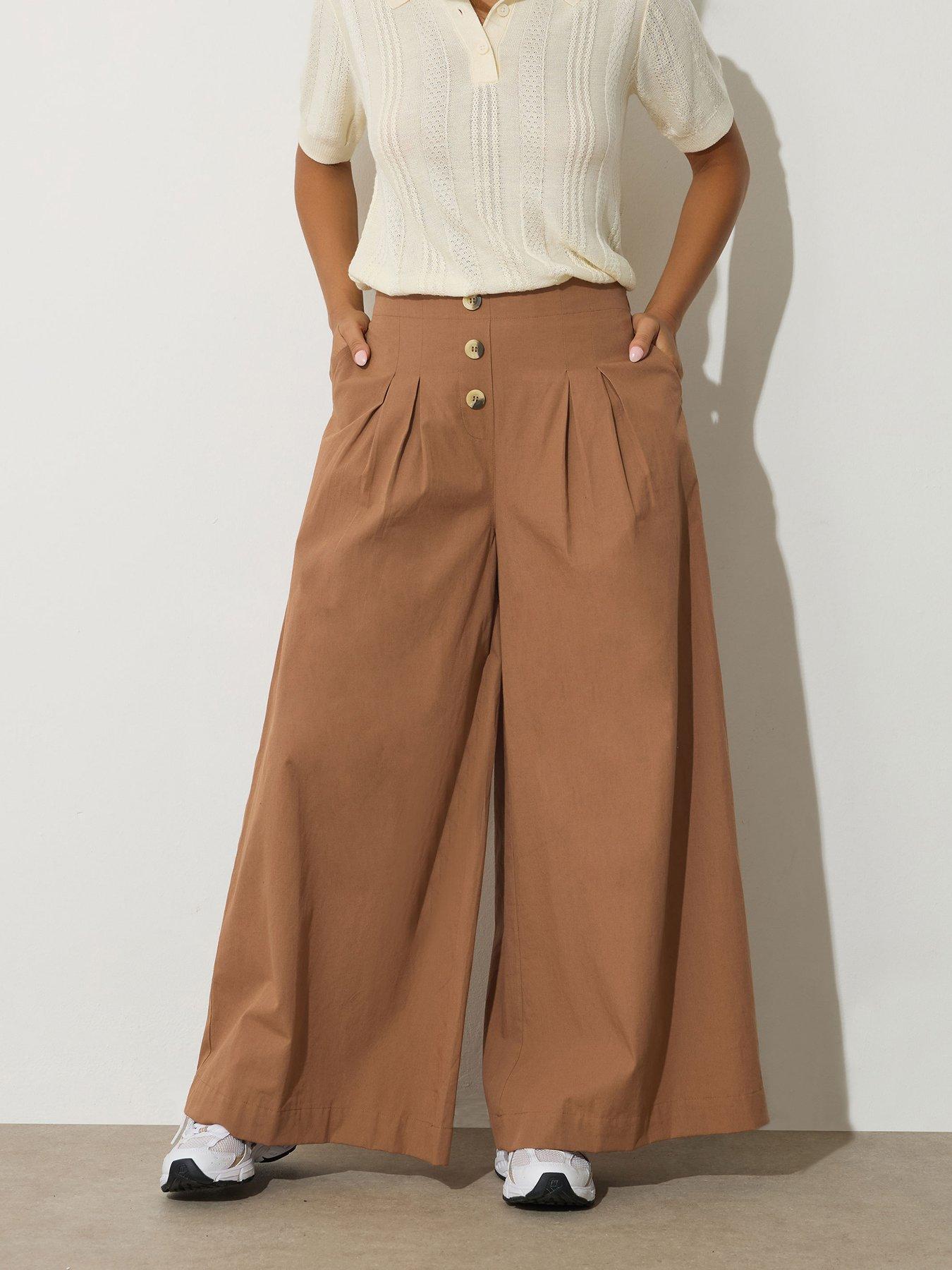 undefined Petite Button Front Palazzo Trouser - Brown