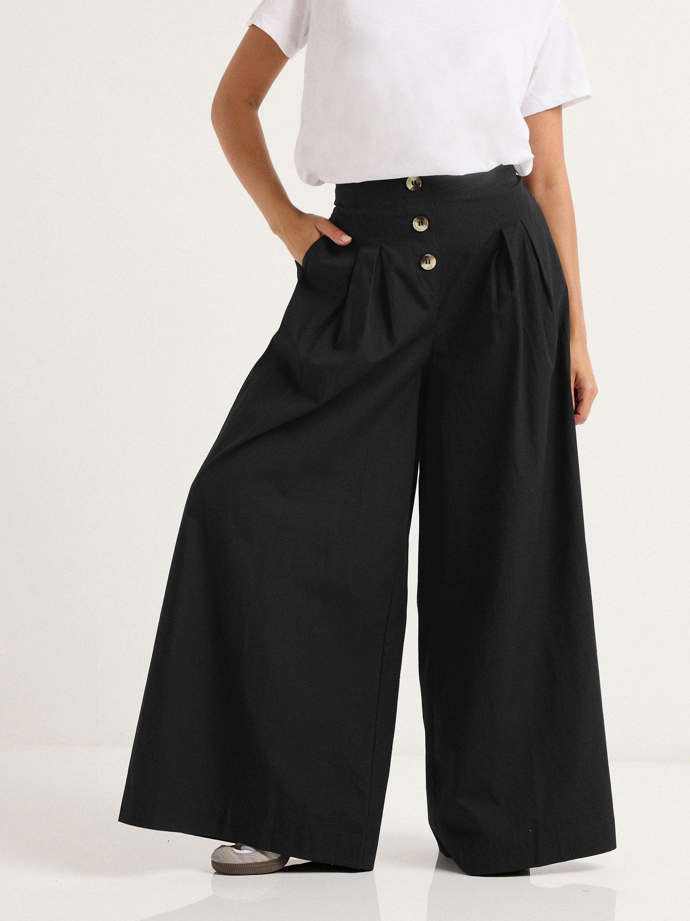 Image 1 of 5 of PixieGirl Petite Button Front Palazzo Trouser