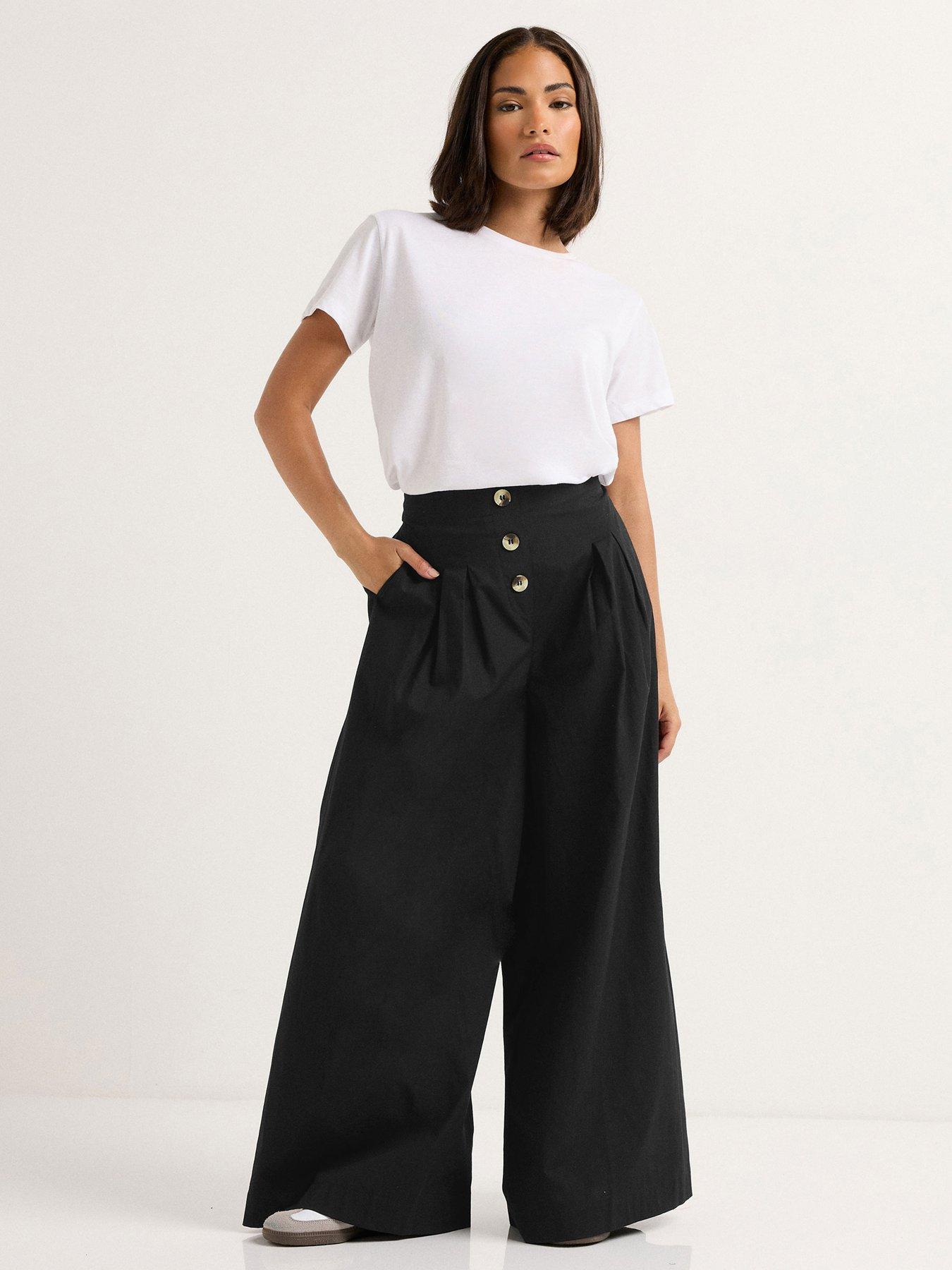 Image 3 of 5 of PixieGirl Petite Button Front Palazzo Trouser