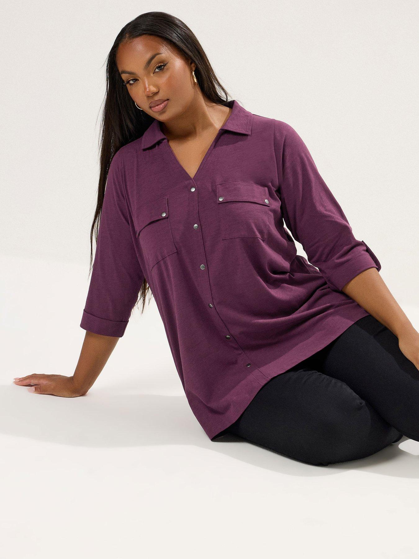 undefined Curve Placket Jersey Shirt - Purple