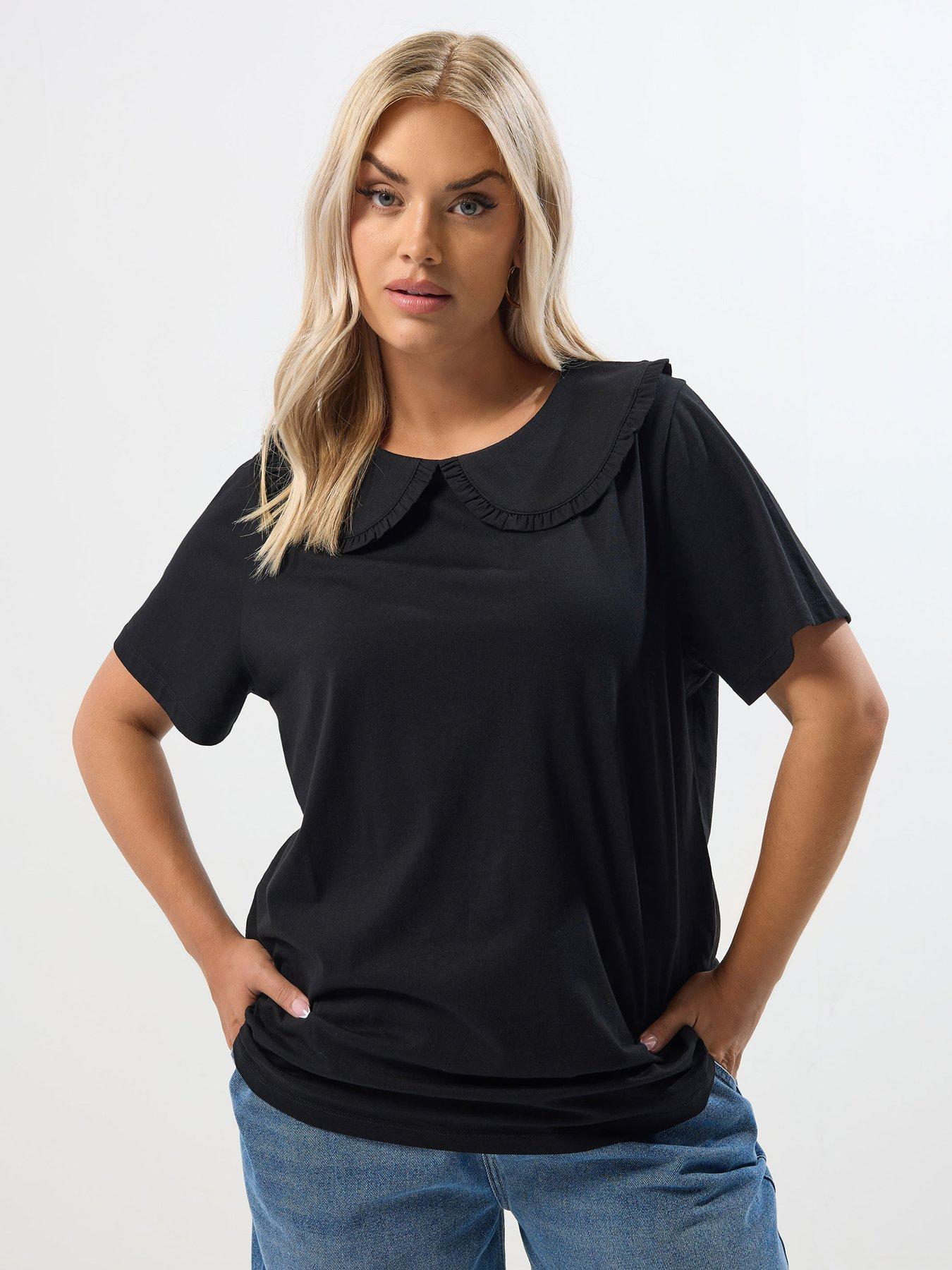 undefined Curve Lace Collar Top - Black