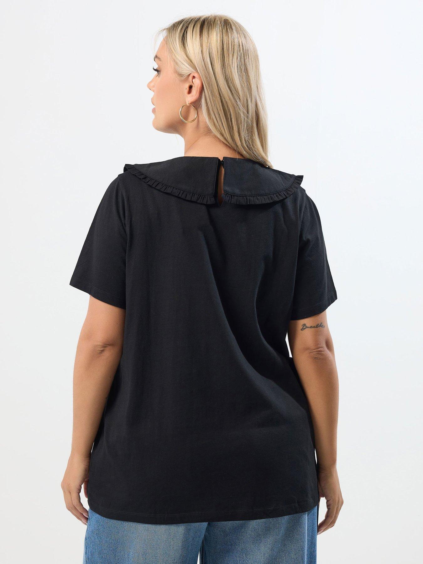 Image 2 of 5 of Yours Curve Lace Collar Top - Black