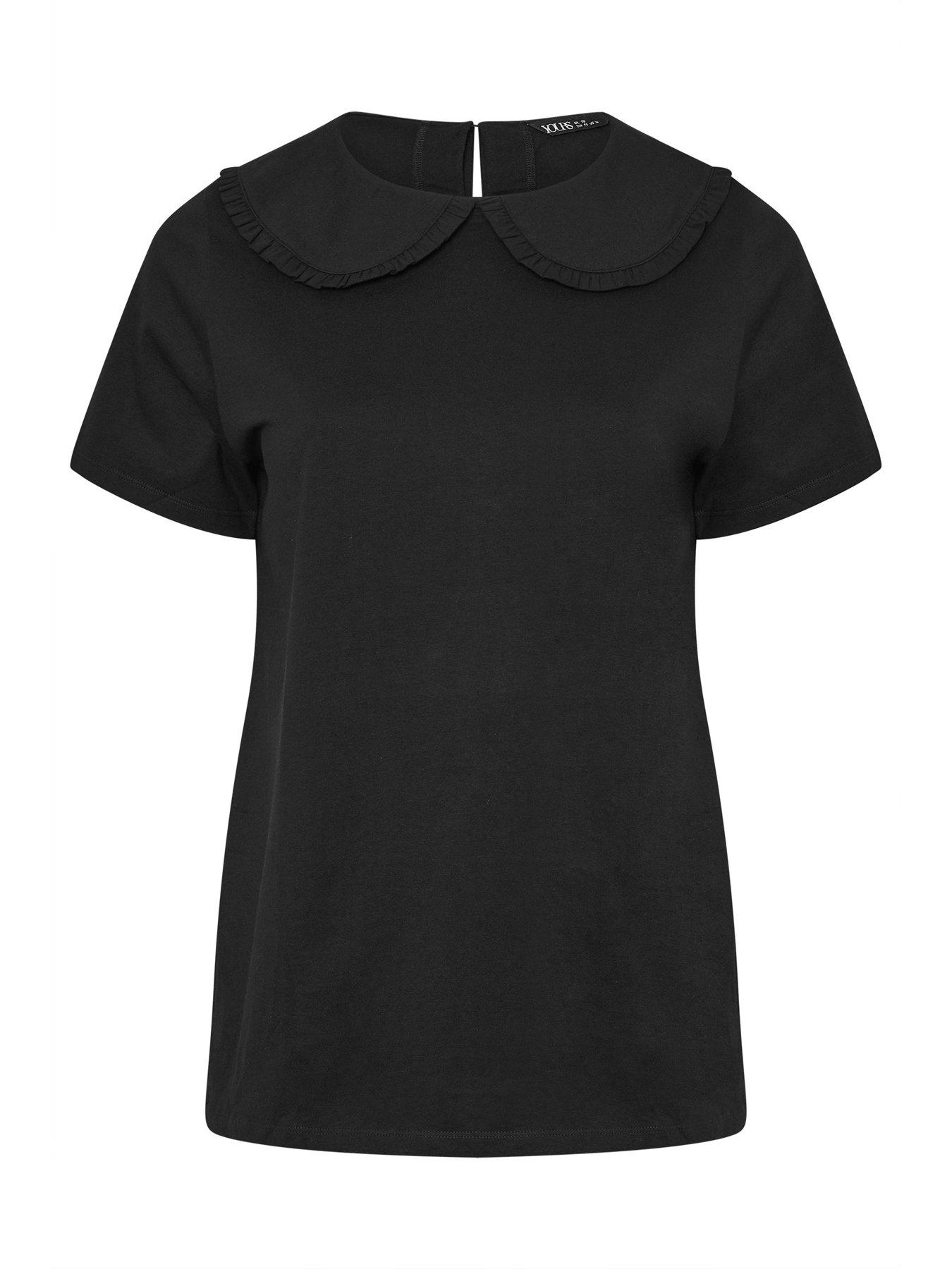 Image 5 of 5 of Yours Curve Lace Collar Top - Black