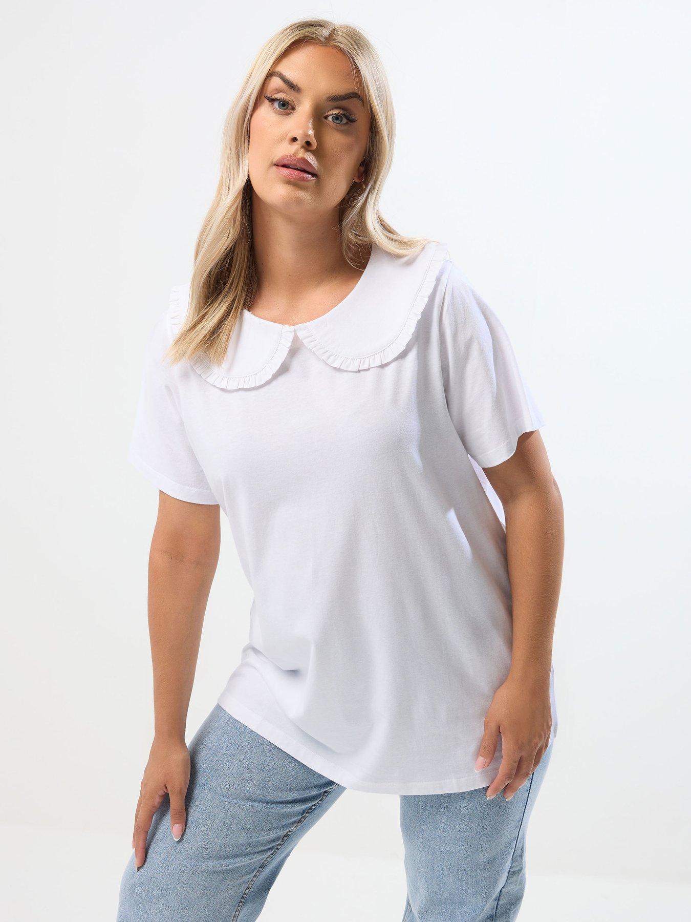 undefined Curve Lace Collar Top - White