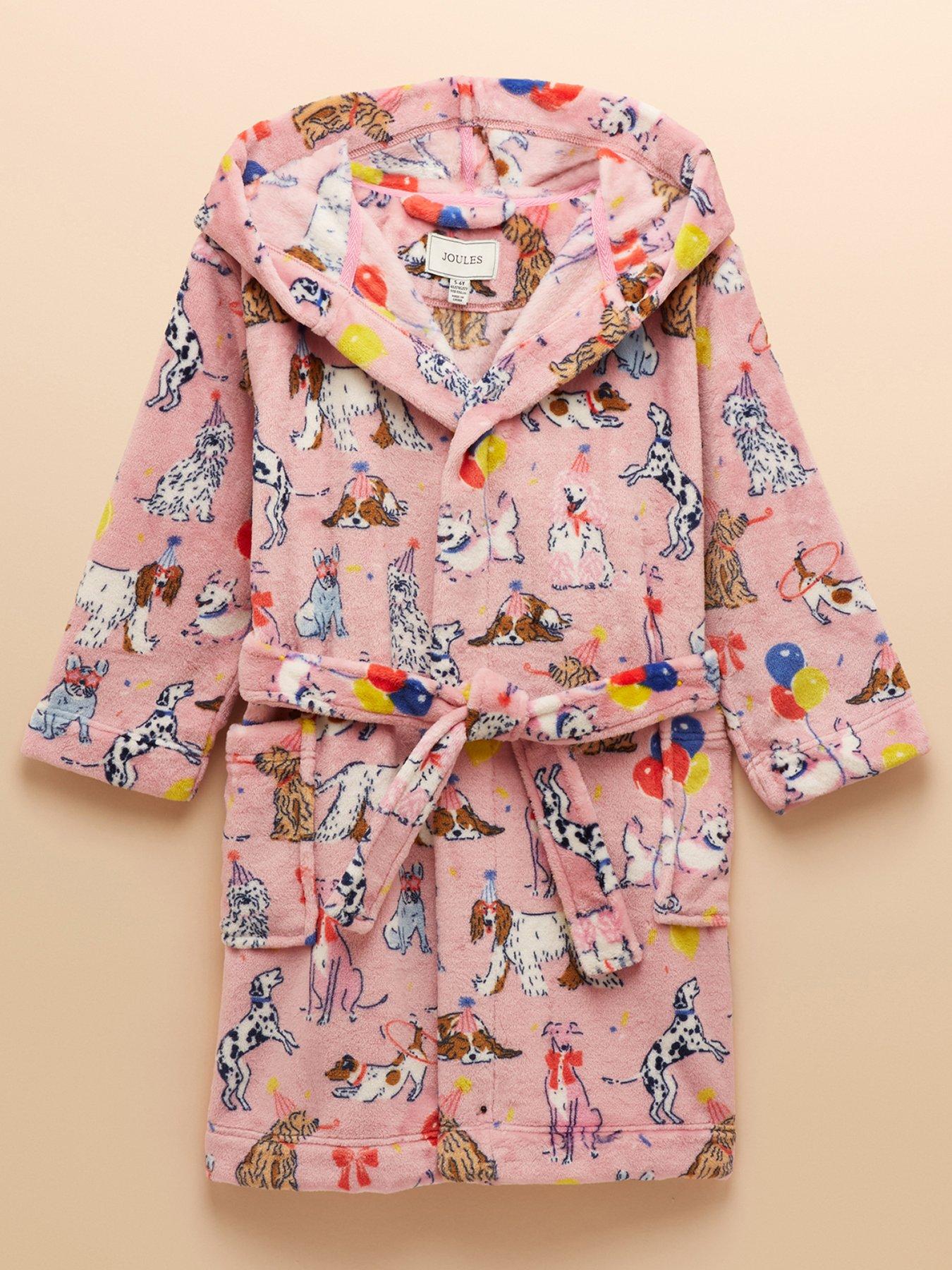 Joules Girls Dog Print Dressing Gown - Pink