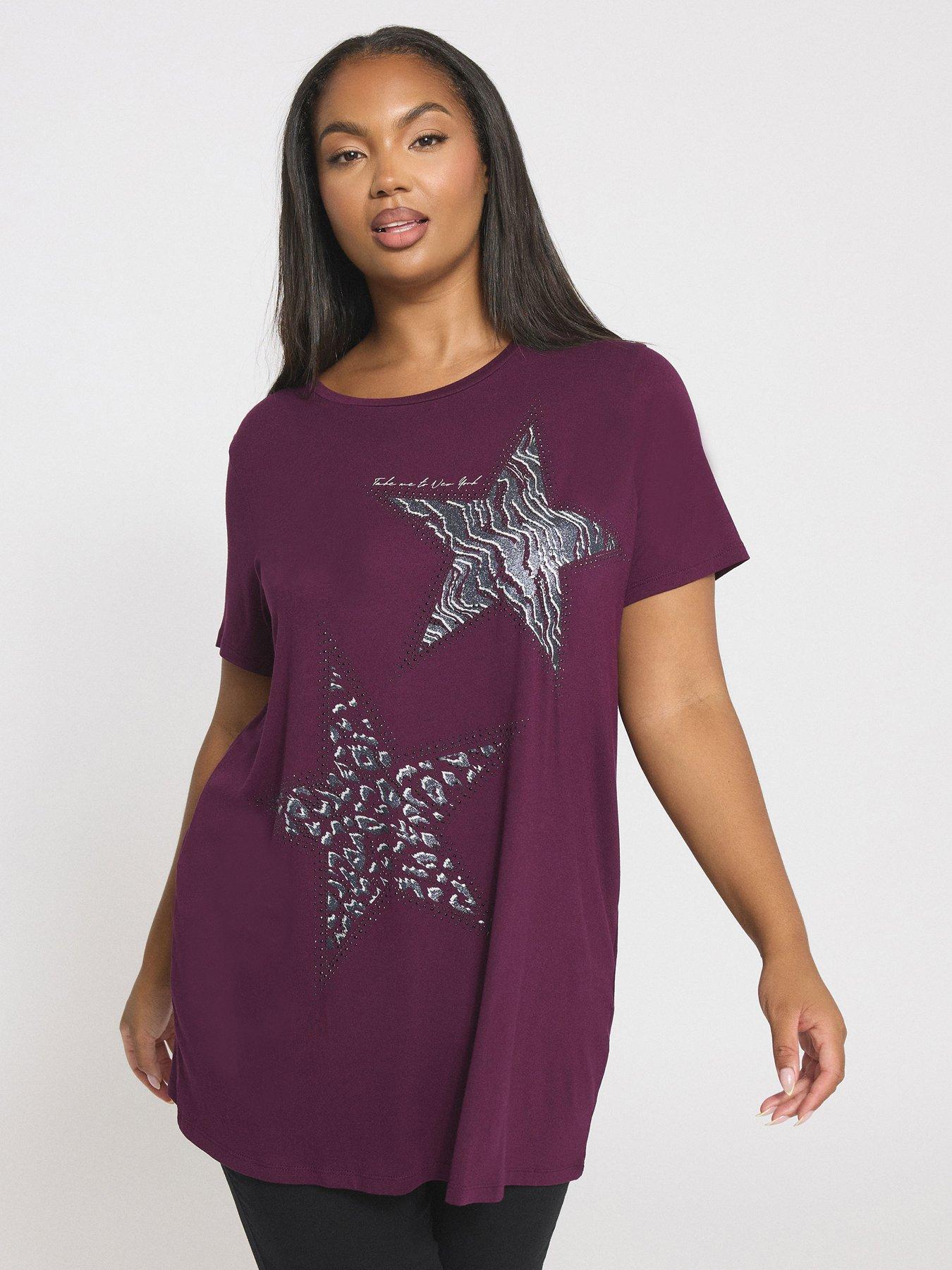 undefined Curve Placement Print T-Shirt - Purple