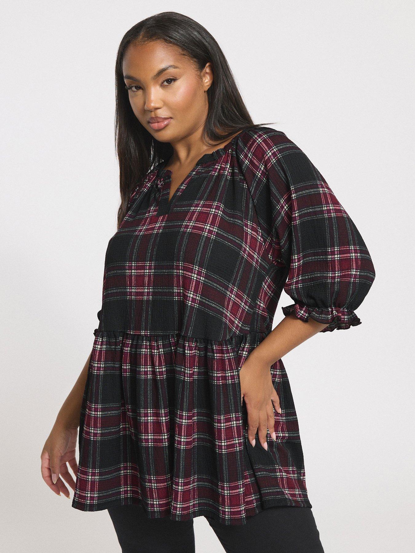 undefined Curve Notch Neck Textured Top - Black