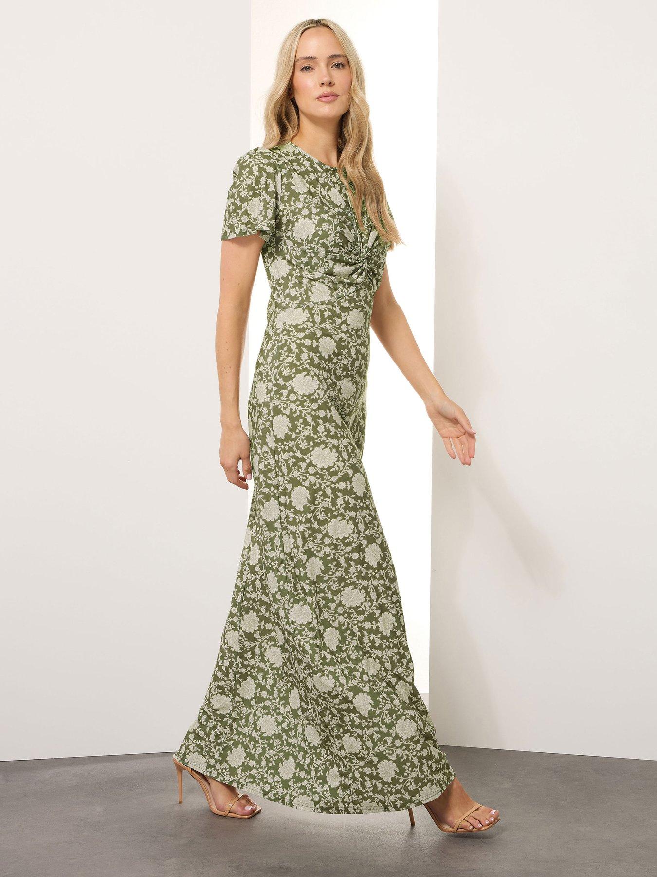 undefined Floral Ruched Maxi Dress - Green
