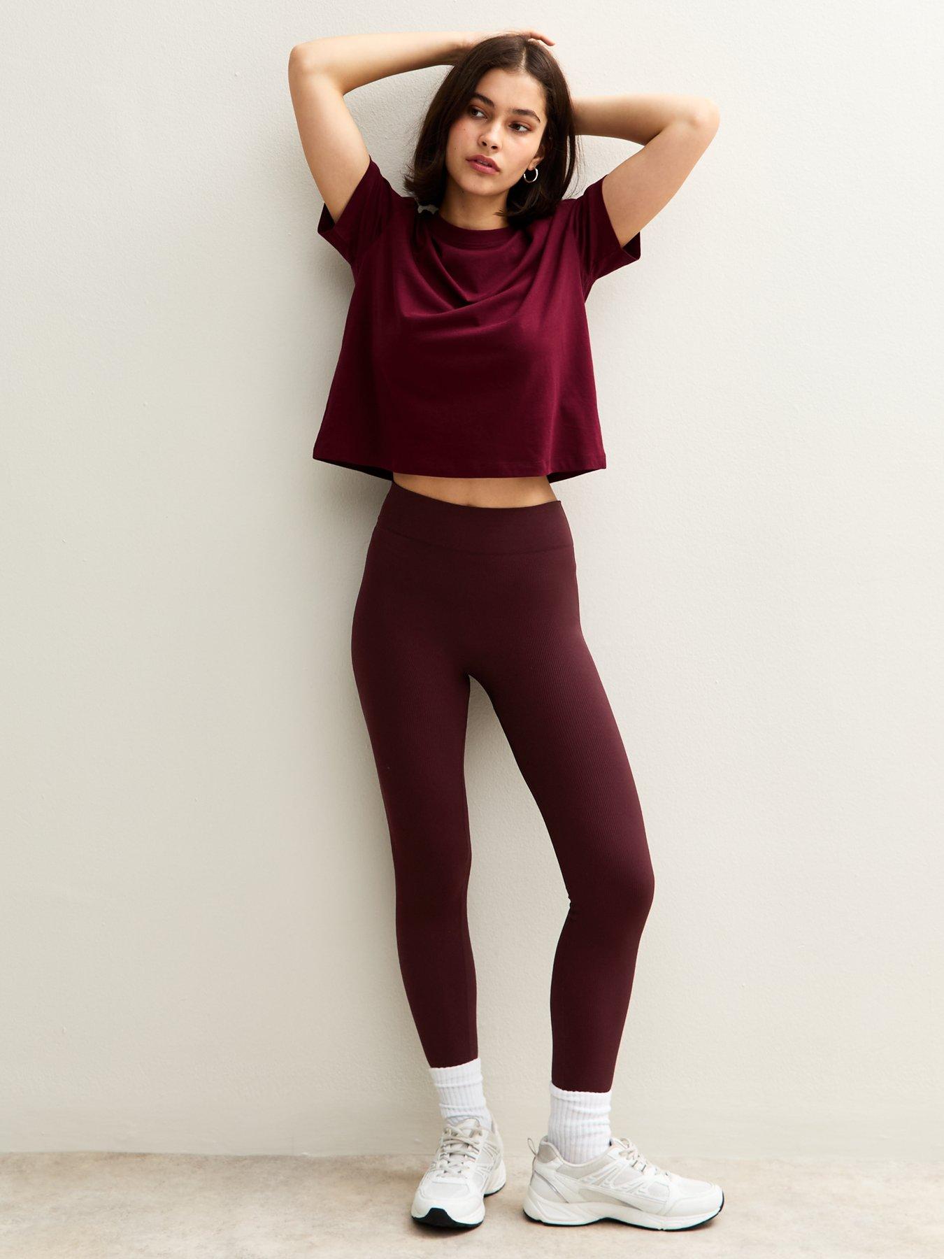 undefined Burgundy Seamless Ribbed Jersey Leggings - Red