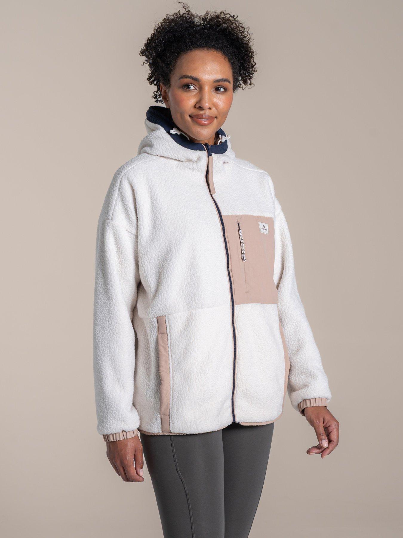 Craghoppers Womens Longlands Reversible Hooded Fleece Jacket - Ecru/Warm Beige