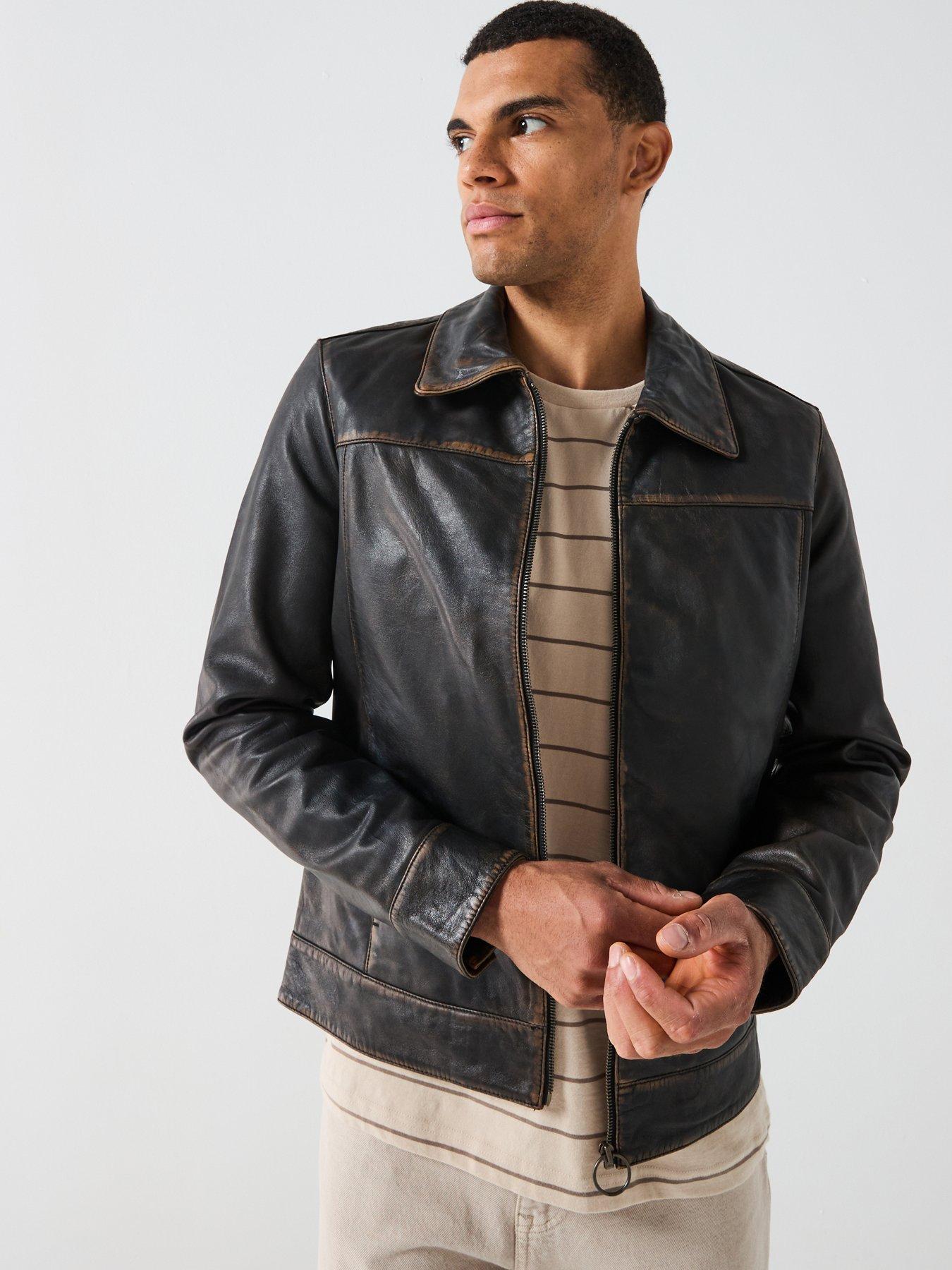 undefined All Saints Alkan Distessed Leather Jacket - Black