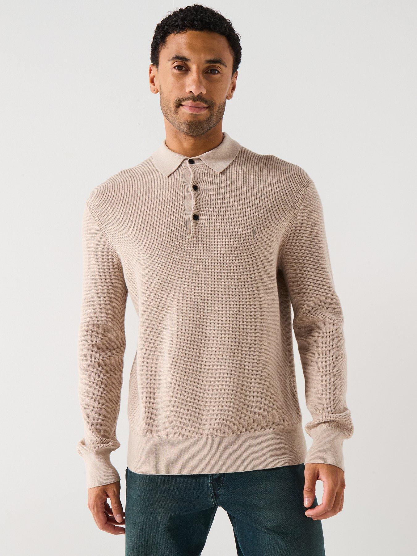 AllSaints All Saints Aspen Long Sleeve Polo Shirt - Beige