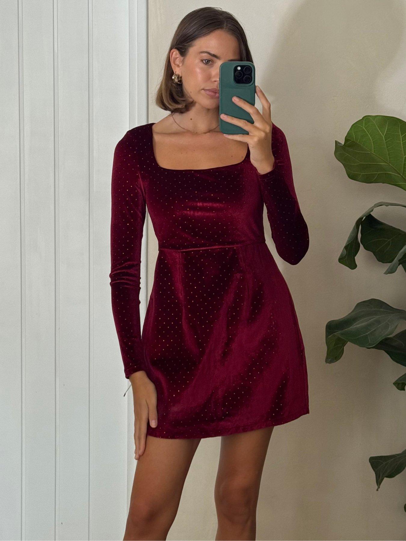 Image 2 of 4 of Style Cheat Rita Velvet Hotfix Mini Dress - Red