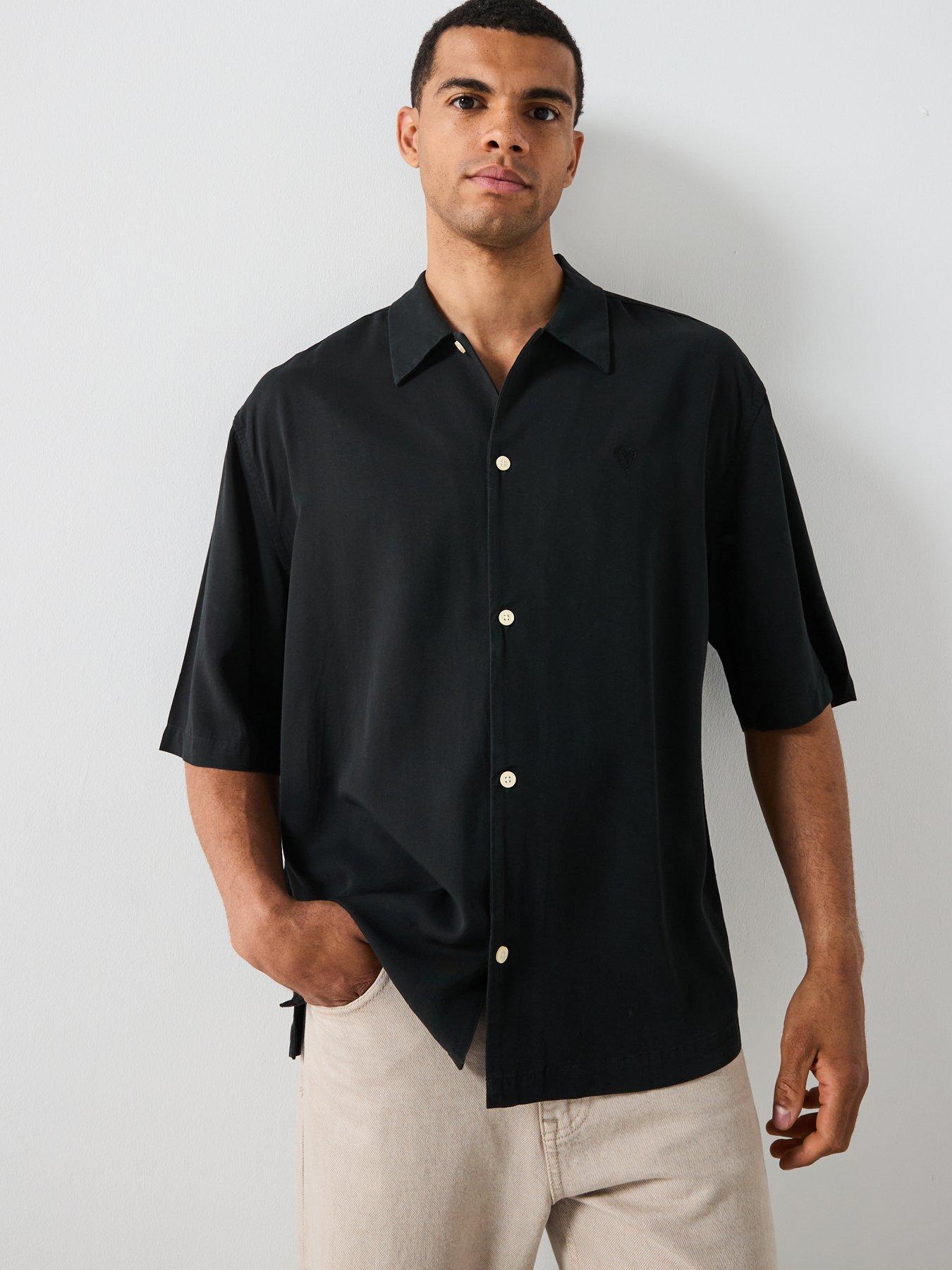 undefined All Saints Rialto Short Sleeve Cuban Collar Shirt - Black