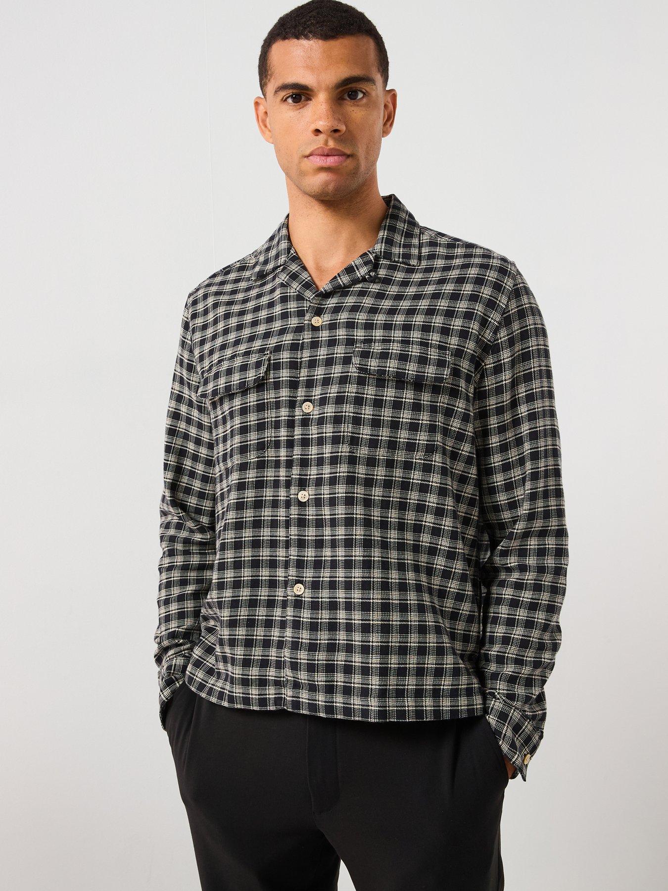 AllSaints All Saints Horton Long Sleeve Casual Shirt, Black, Size L, Men