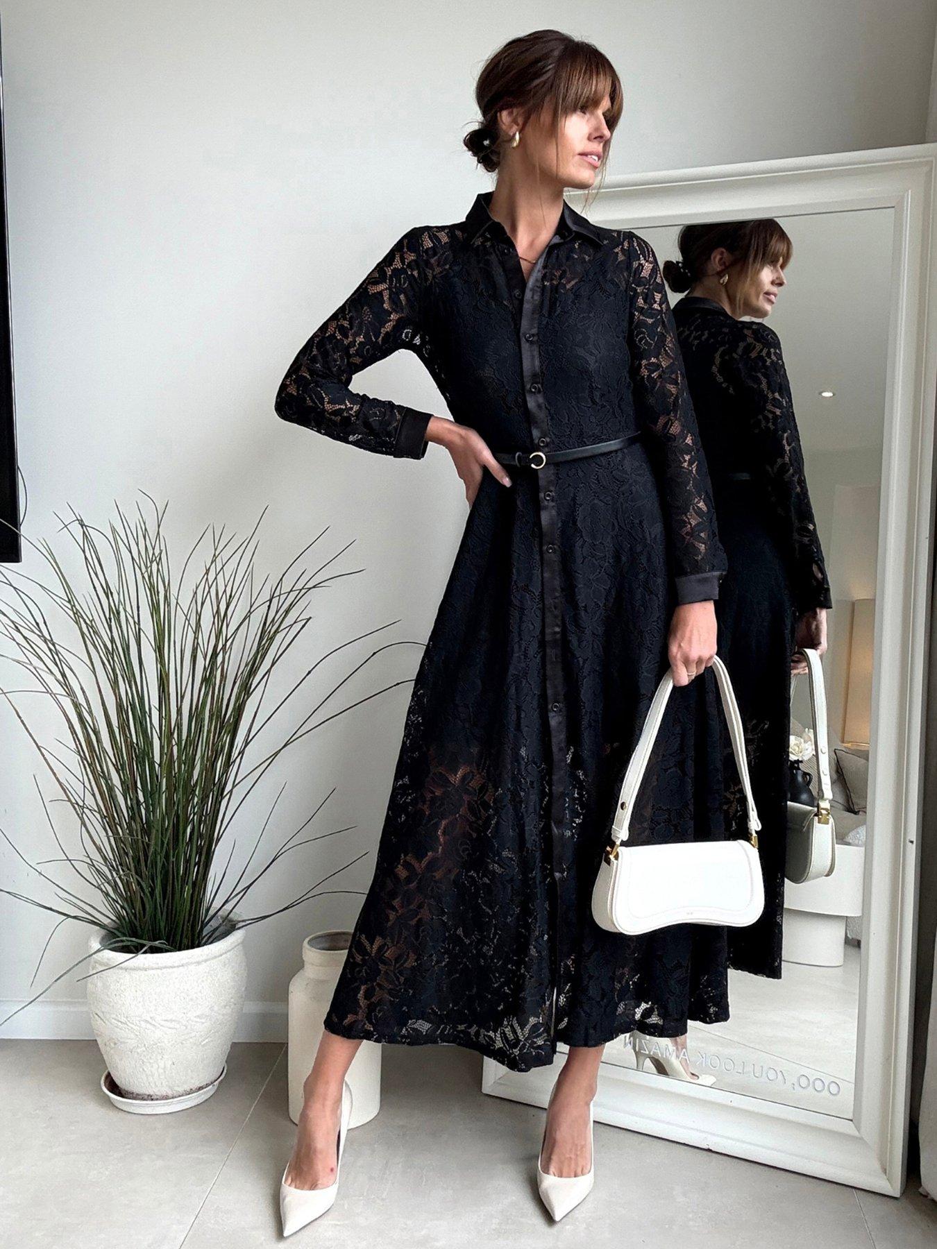 Style Cheat: Lace Belted Midi Daphne Dress - Black