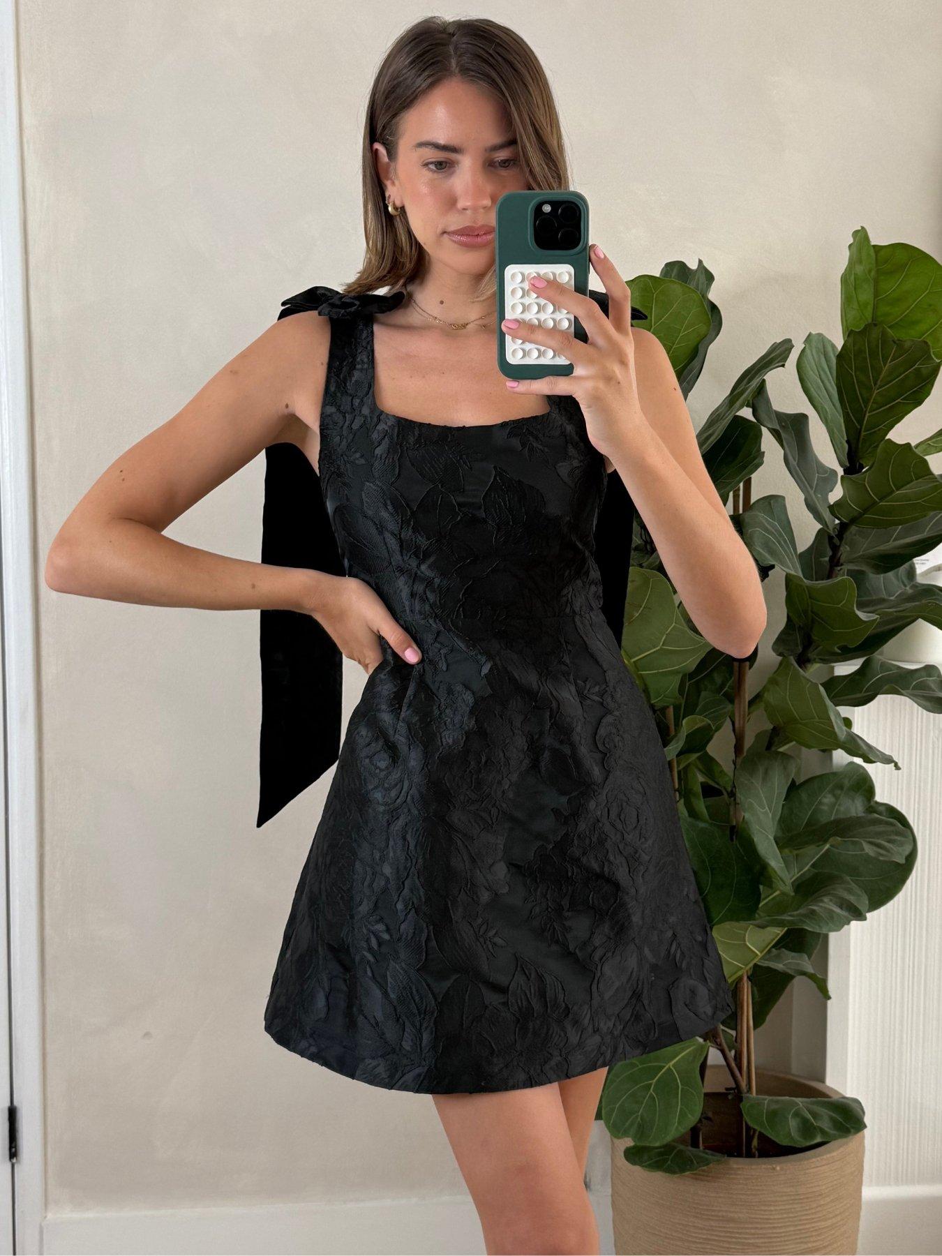 Style Cheat Bow Jacquard Mini Dress - Black