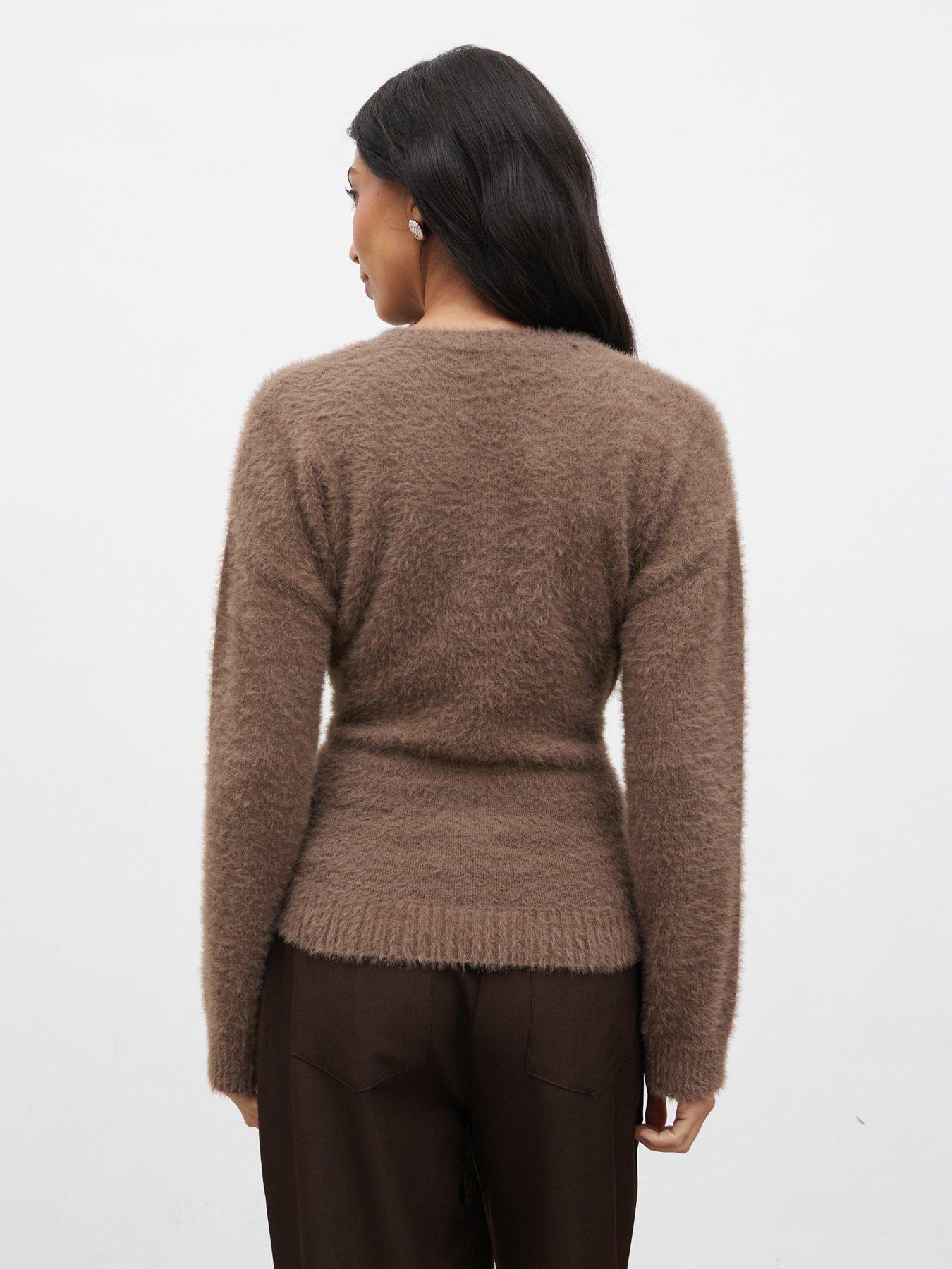 Image 2 of 5 of Pretty Lavish Darcey Fluffy Tie Knit Jumper - Brown