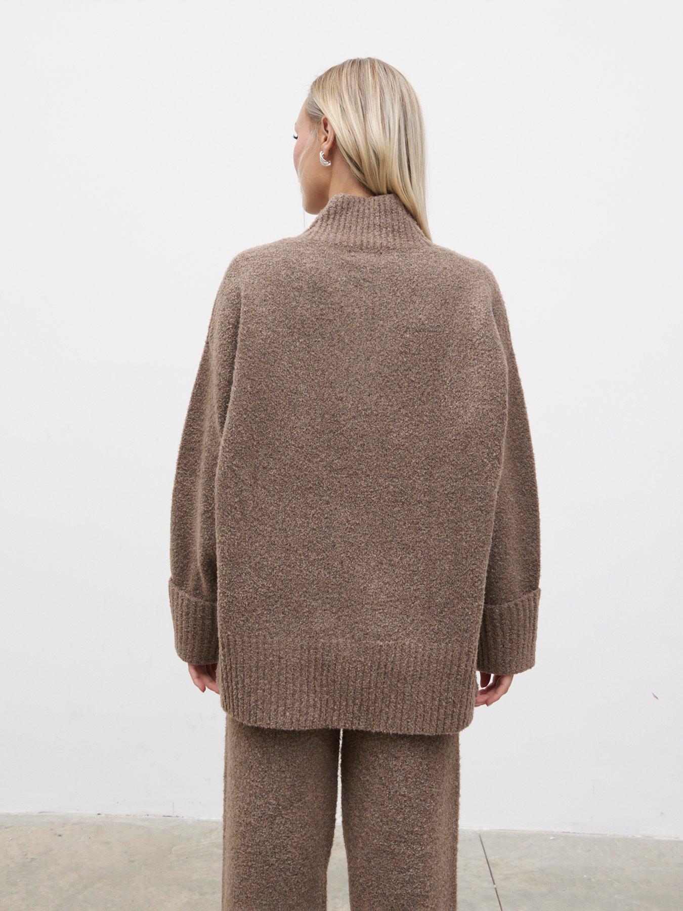 Image 2 of 5 of Pretty Lavish Camille V-Neck Oversized Borg Jumper - Brown