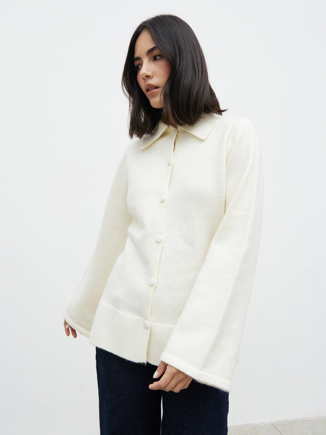 Image 1 of 5 of Pretty Lavish Ellice Collared Knit Co-ord Cardigan - Cream