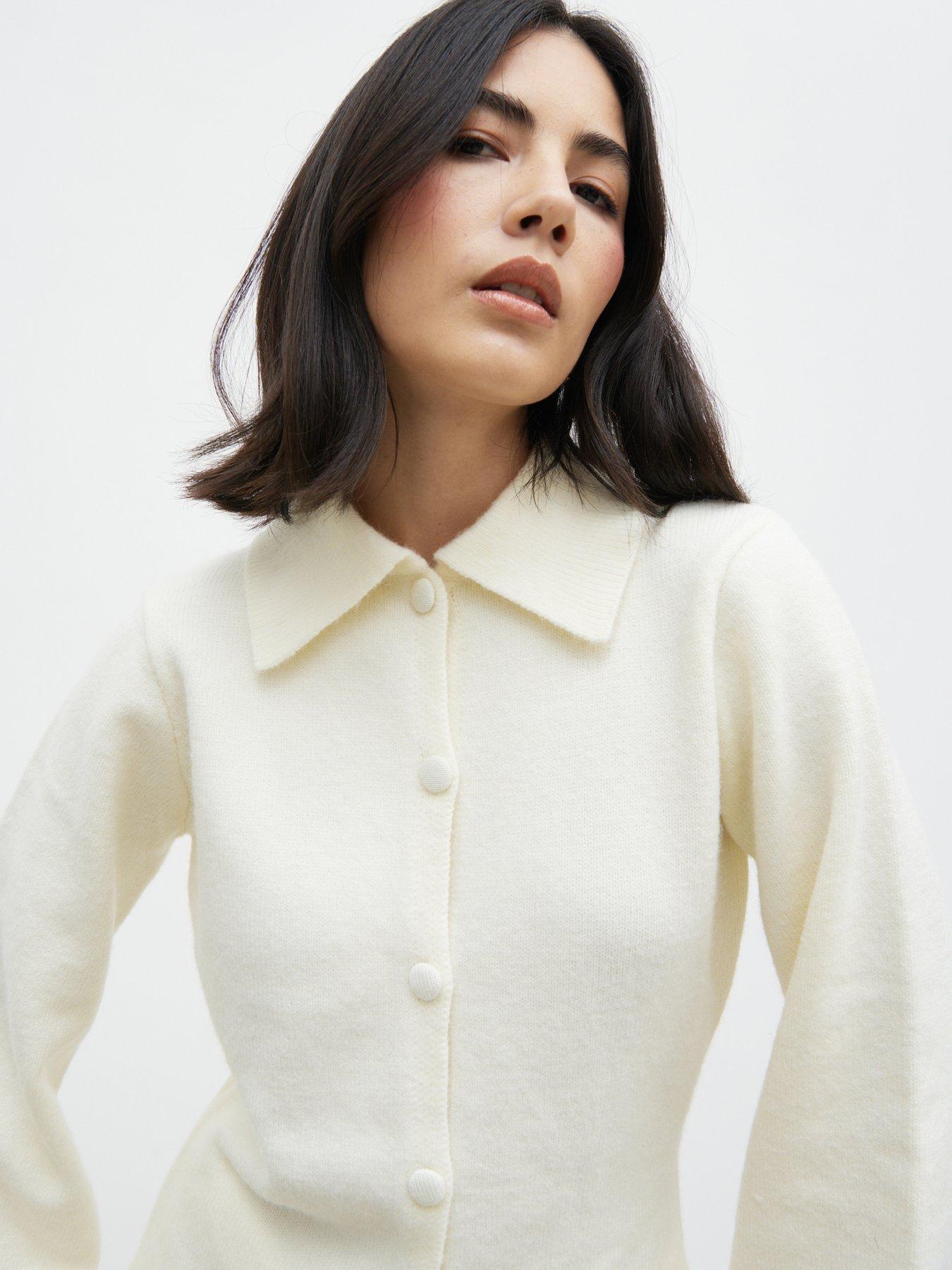 Image 3 of 5 of Pretty Lavish Ellice Collared Knit Co-ord Cardigan - Cream