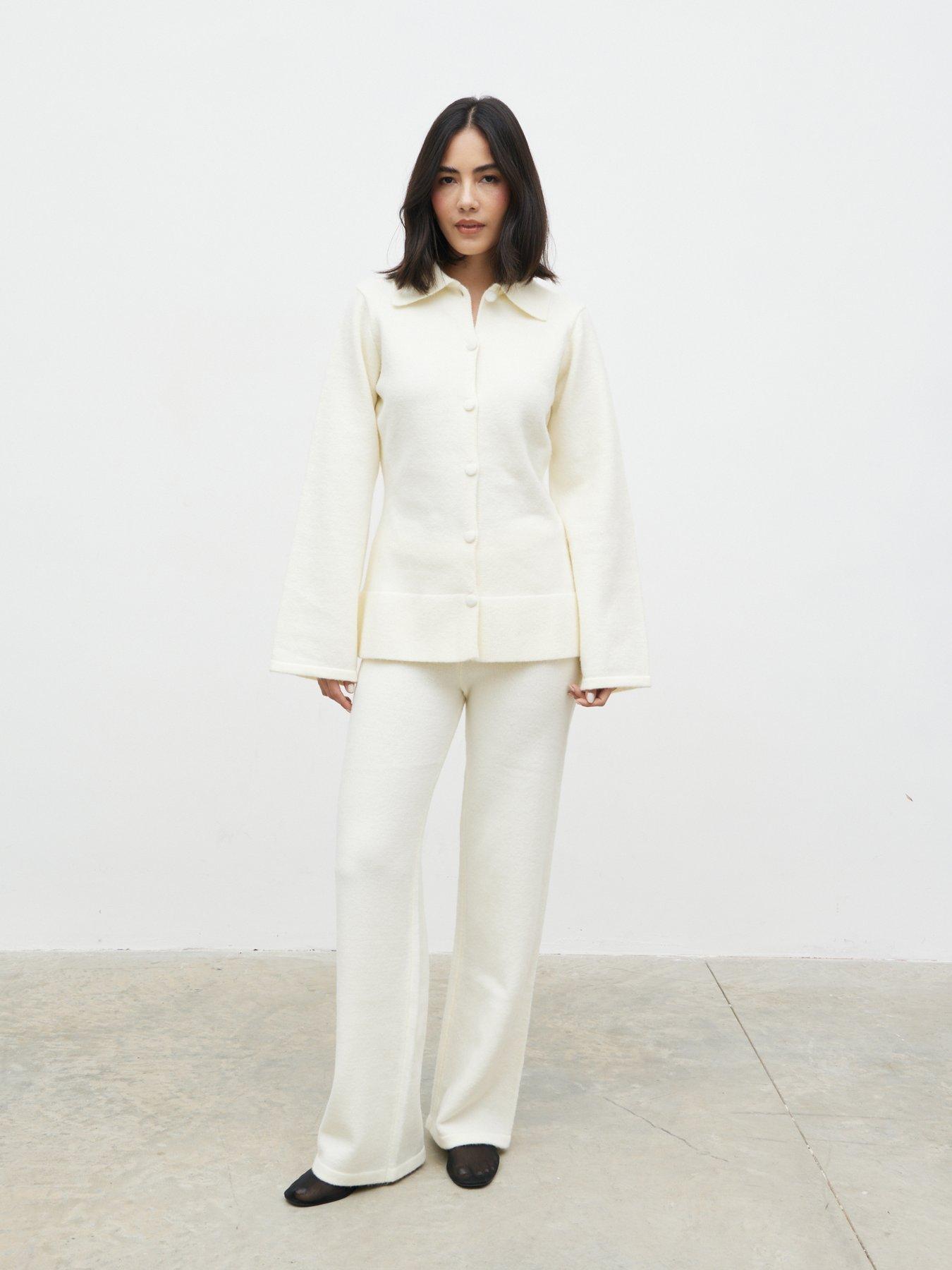 Image 4 of 5 of Pretty Lavish Ellice Collared Knit Co-ord Cardigan - Cream