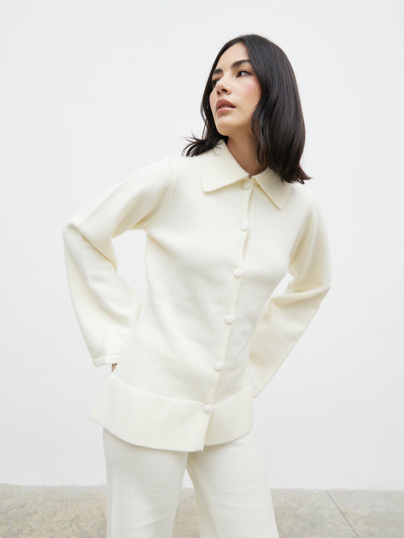 Image 5 of 5 of Pretty Lavish Ellice Collared Knit Co-ord Cardigan - Cream